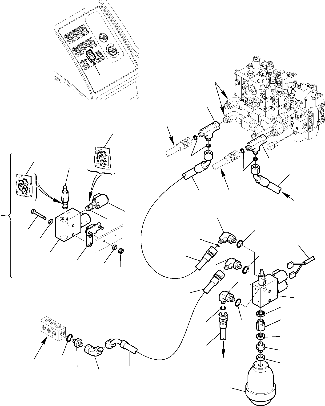 Komatsu parts book diagram for WB97S-5 S/N F00003-Up: HYDRAULIC PIPING (RIDE CONTROL LINE)