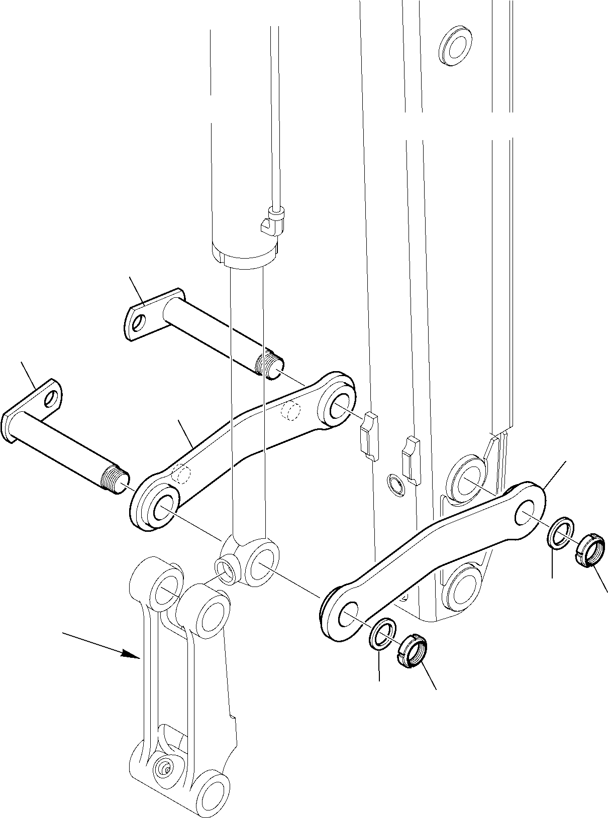 Komatsu parts book diagram for WB97S-5 S/N F00003-Up: BUCKET LINK (WITH TELESCOPIC ARM) (1/2)