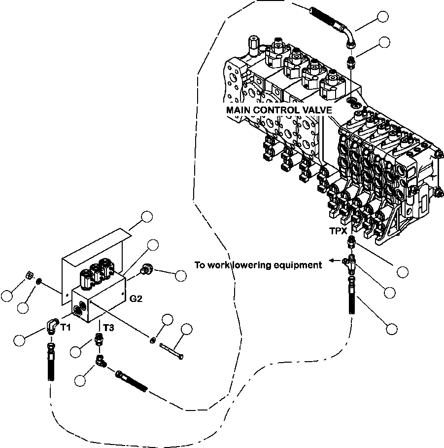Forestry Komatsu / XT445L-3 A3101 - UP(XT445L-3) / H1040-01A0 HYDRAULIC PIPING VALVE RETURN LINES - DUAL FLOW HYDRAULICS(H-184 : H1040-01A0)