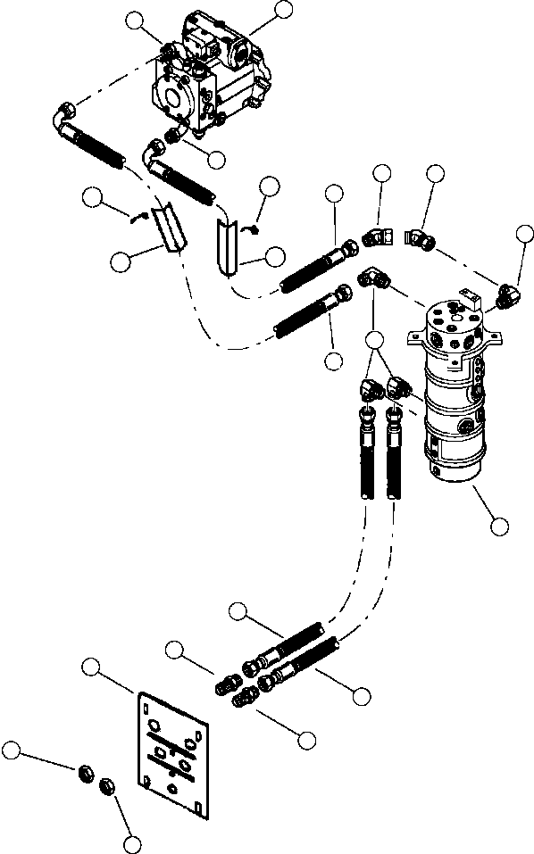 Forestry Komatsu / XT445L-3 A3101 - UP(XT445L-3) / H2001-02A0 TRACK DRIVE PRESSURE LINES HYDRAULIC PIPING L.H. TRACK DRIVE PUMP TO ROTARY MANIFOLD TO BULKHEAD(H-188 : H2001-02A0)