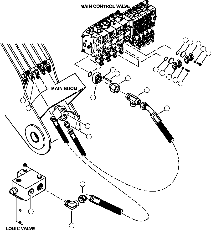 Forestry Komatsu / XT445L-3 A3101 - UP(XT445L-3) / T4262-01A0 MAIN CONTROL VALVE TO MAIN BOOM LINES PRESSURE & RETURN LINES TO PROCESSING HEADS(T-054 : T4262-01A0)