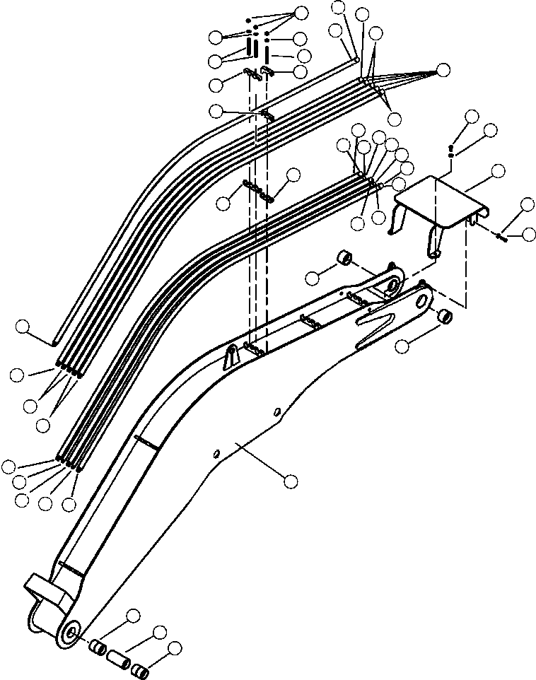 Forestry Komatsu / XT445L-3 A3101 - UP(XT445L-3) / T5001-01A1 WORK EQUIPMENT TUBE LINES LONG MAIN BOOM LINES AND GUARD WITH STANDARD BAR SAW(T-070 : T5001-01A1)