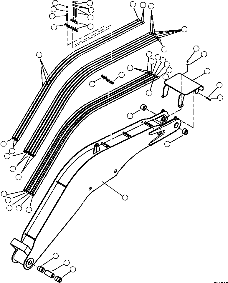 Forestry Komatsu / XT445L-3 A3101 - UP(XT445L-3) / T5001-01A3 WORK EQUIPMENT TUBE LINES LONG MAIN BOOM LINES AND GUARD WITH TILT BAR, DISC SAW, OR INTERMITTENT SAW(T-074 : T5001-01A3)