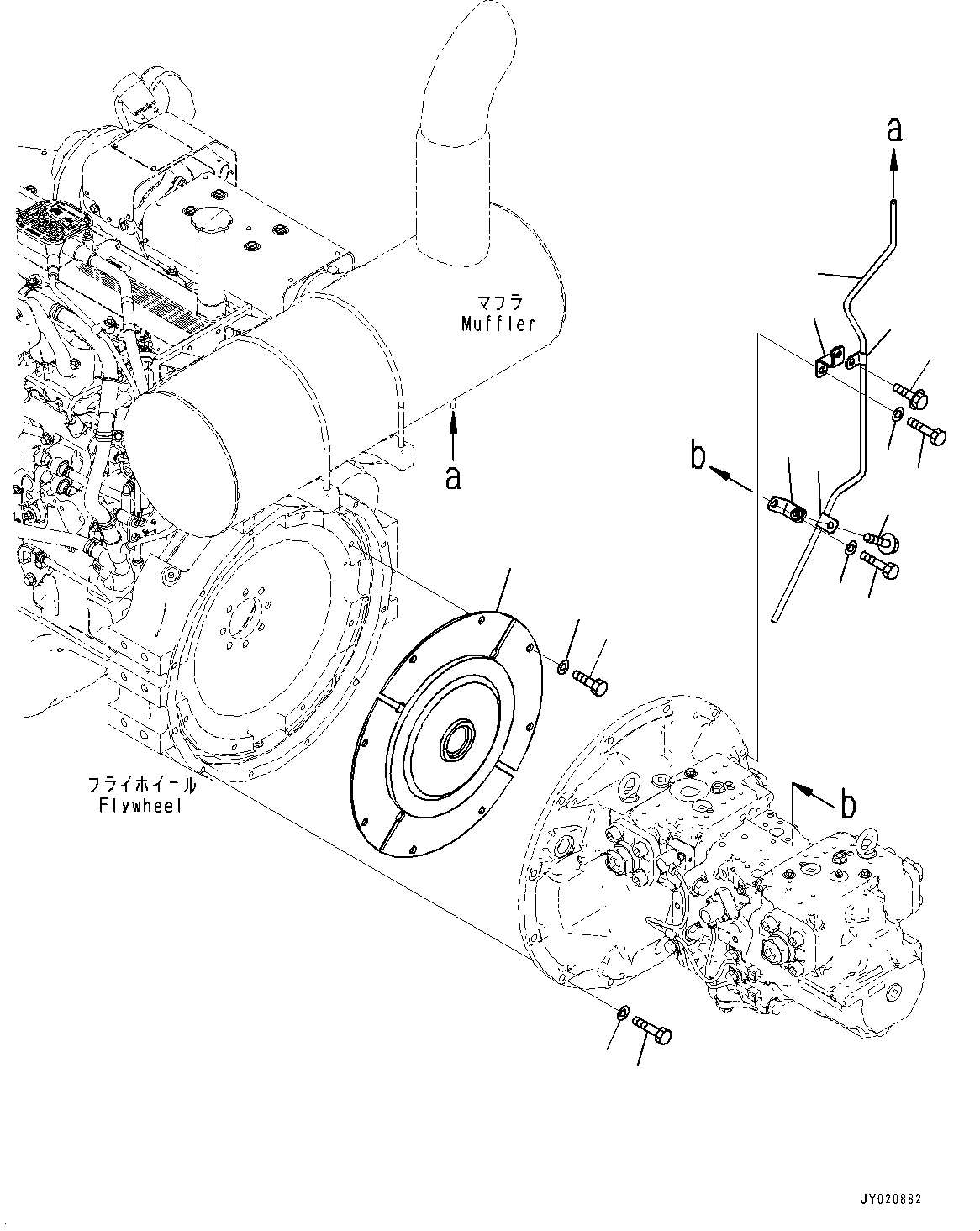 Komatsu parts book diagram for PC300LC-8M0 S/N Y301001-UP: EXHAUST MUFFLER AND DRAIN PIPING