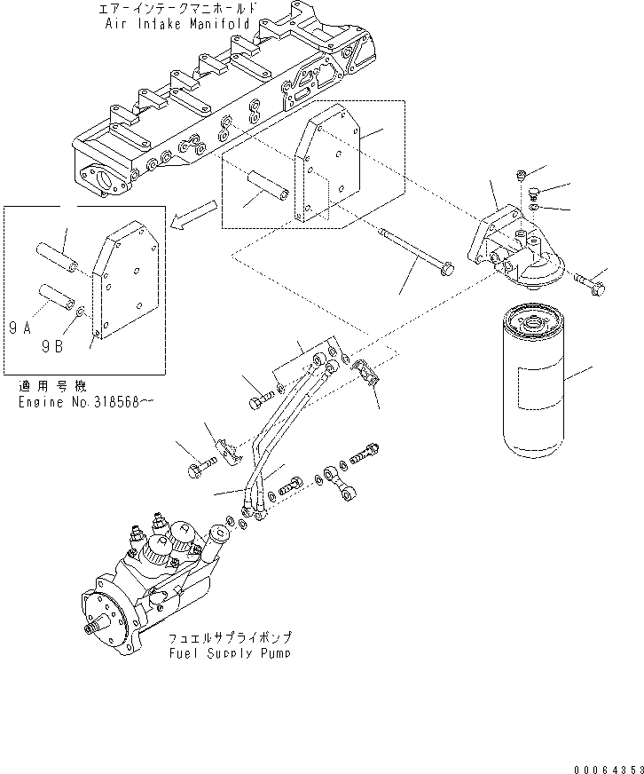 Excavators Komatsu / PC400-7(-50) S/N Y400001-UP(ZEPB000901) / FUEL FILTER AND PIPING (THREAD 1-5/8)(#316195-)(|AAA0273 : |AAA0273)