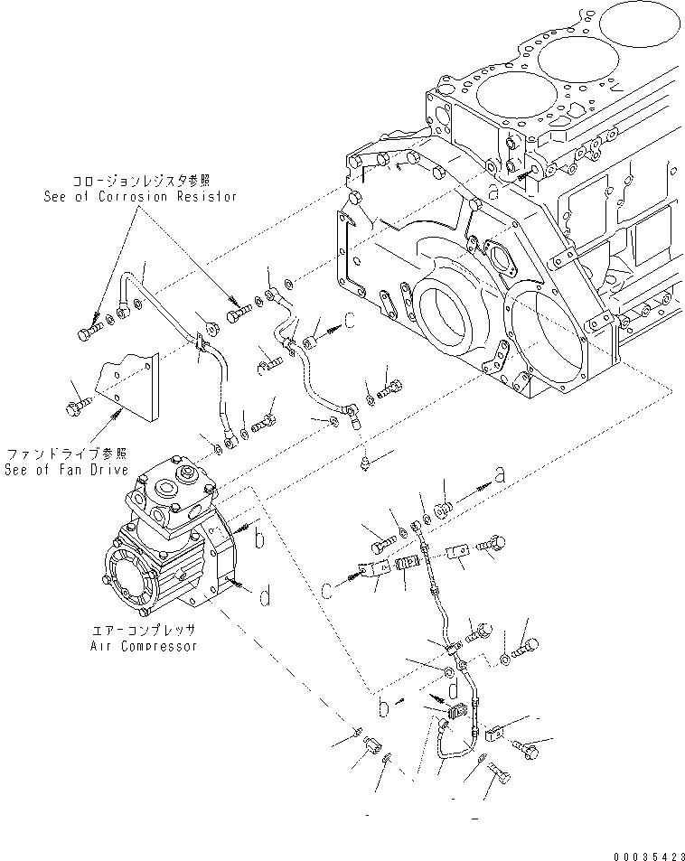 Excavators Komatsu / PC400-7(-50) S/N Y400001-UP(ZEPB000901) / AIR COMPRESSOR PIPING (COOLING WATER AND LUBRICATING OIL) (WITH CORROSION RESISTOR)(#314977-)(|AAA0449 : |AAA0449)