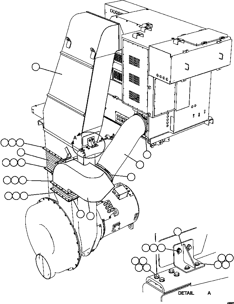 Komatsu parts book diagram for AFE57-FS 830E-1AC S/N A30723 - A30726    ISLA RIESCO: BLOWER INLET INSTALLATION   1/2