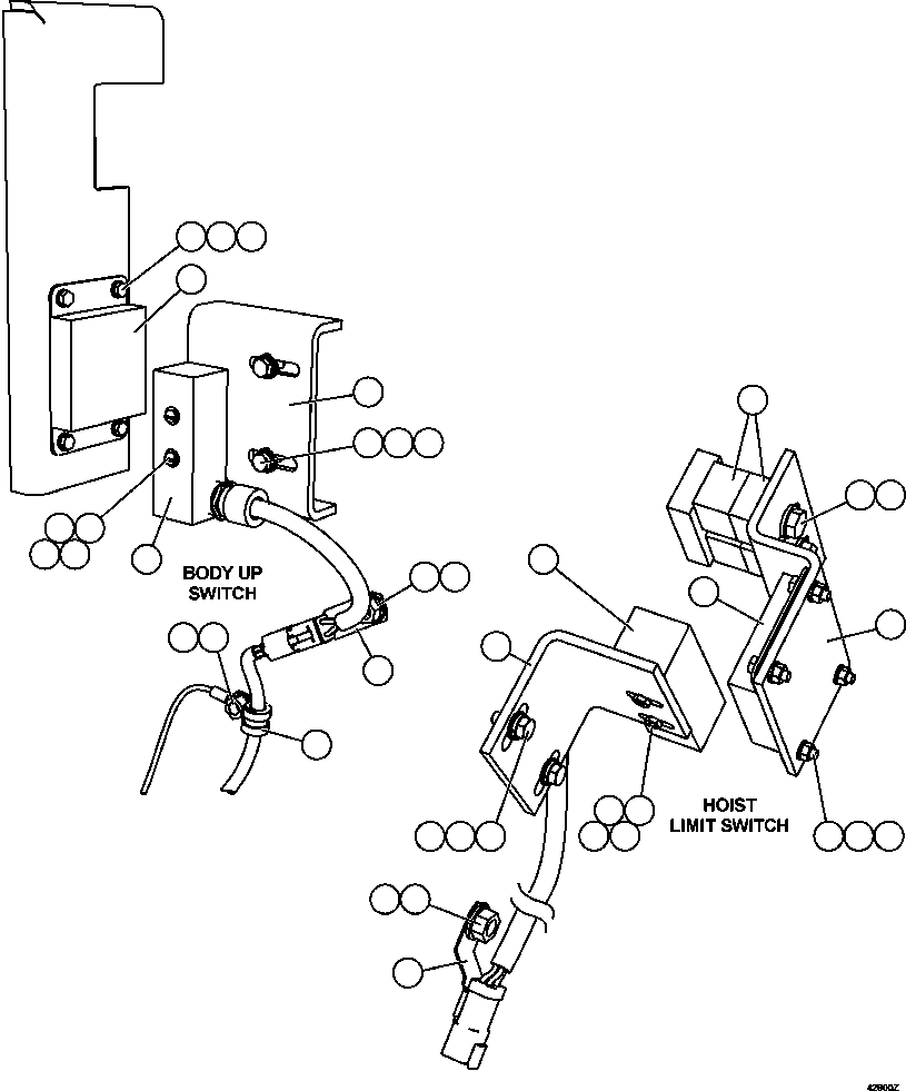 Komatsu parts book diagram for AFE57-FS 830E-1AC S/N A30723 - A30726    ISLA RIESCO: HOIST LIMIT/BODY-UP SWITCHES