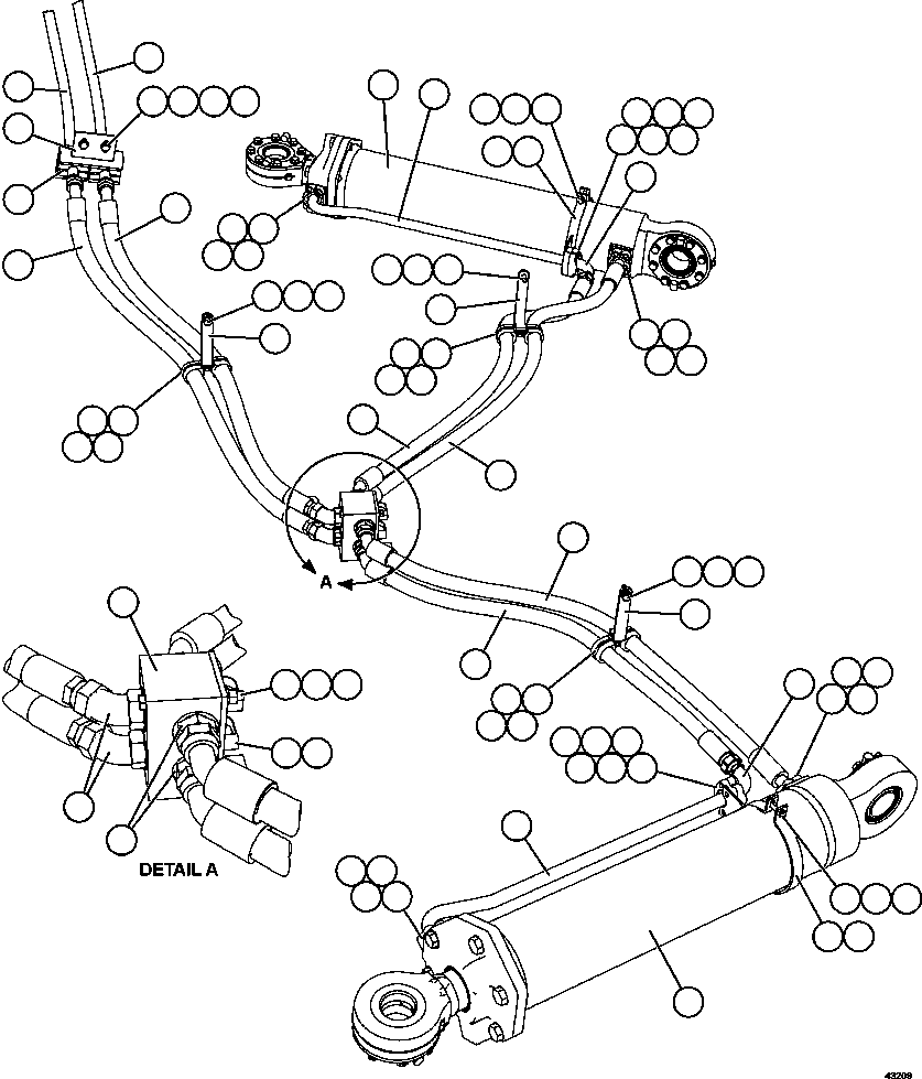 Komatsu parts book diagram for AFE57-FS 830E-1AC S/N A30723 - A30726    ISLA RIESCO: STEERING CYLINDER PIPING
