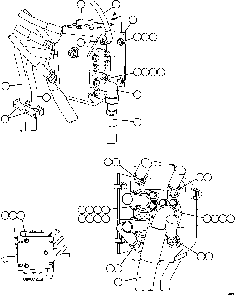 Komatsu parts book diagram for AFE57-FS 830E-1AC S/N A30723 - A30726    ISLA RIESCO: FLOW AMPLIFIER PIPING