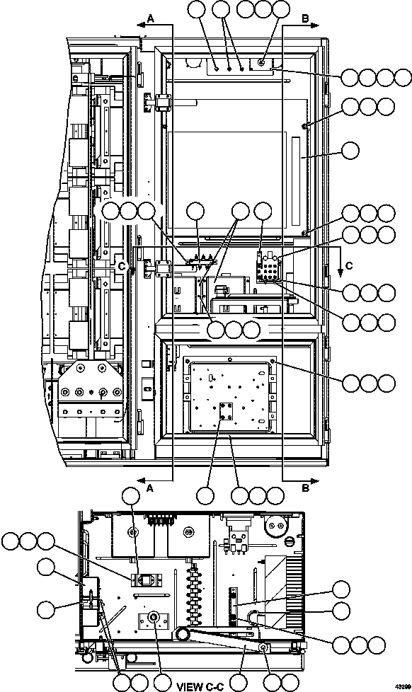 Komatsu parts book diagram for AFE57-FS 830E-1AC S/N A30723 - A30726    ISLA RIESCO: CTRL CABINET - LEFT COMPARTMENT 1/2   58E-43-00020