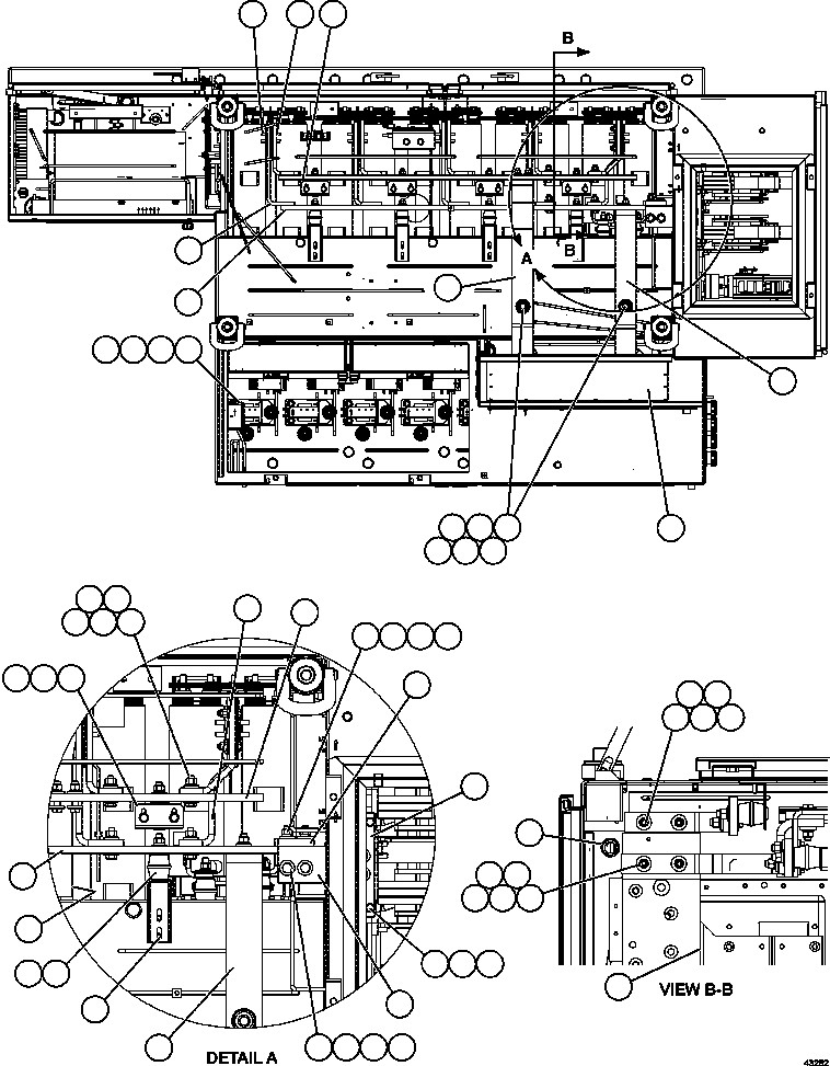 Komatsu parts book diagram for AFE57-FS 830E-1AC S/N A30723 - A30726    ISLA RIESCO: CONTROL CABINET - TOP VIEW    58E-43-00020