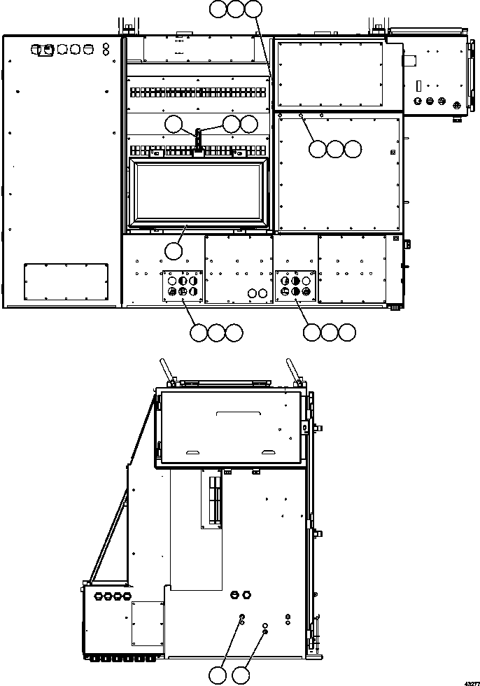 Komatsu parts book diagram for AFE57-FS 830E-1AC S/N A30723 - A30726    ISLA RIESCO: CONTROL CABINET - EXTERIOR     58E-43-00020