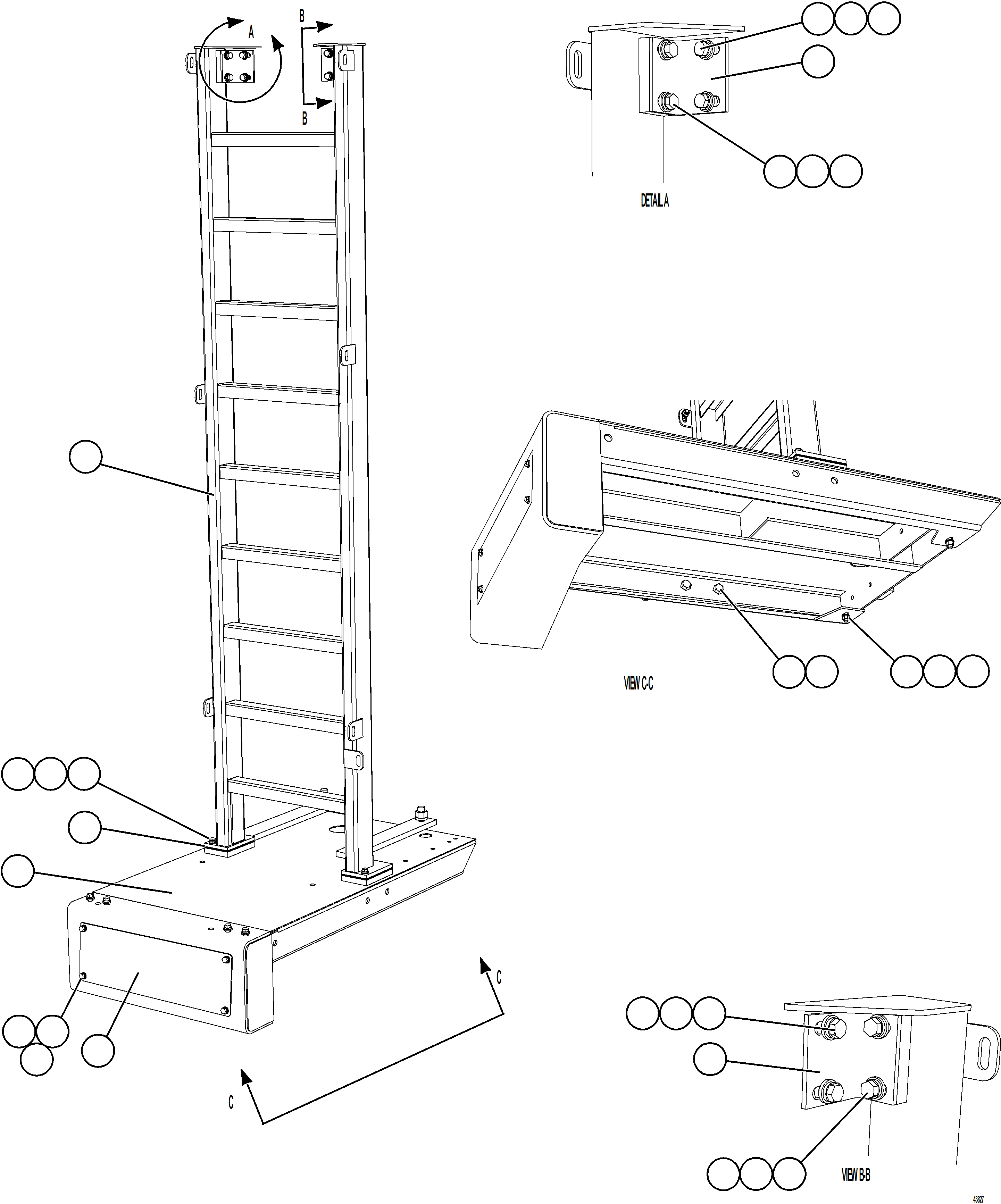 Komatsu parts book diagram for AFE57-KE 830E-1AC S/N A41140 - A41141  KBI: LH LADDER & PLATFORM (RETRACTABLE LADDER)