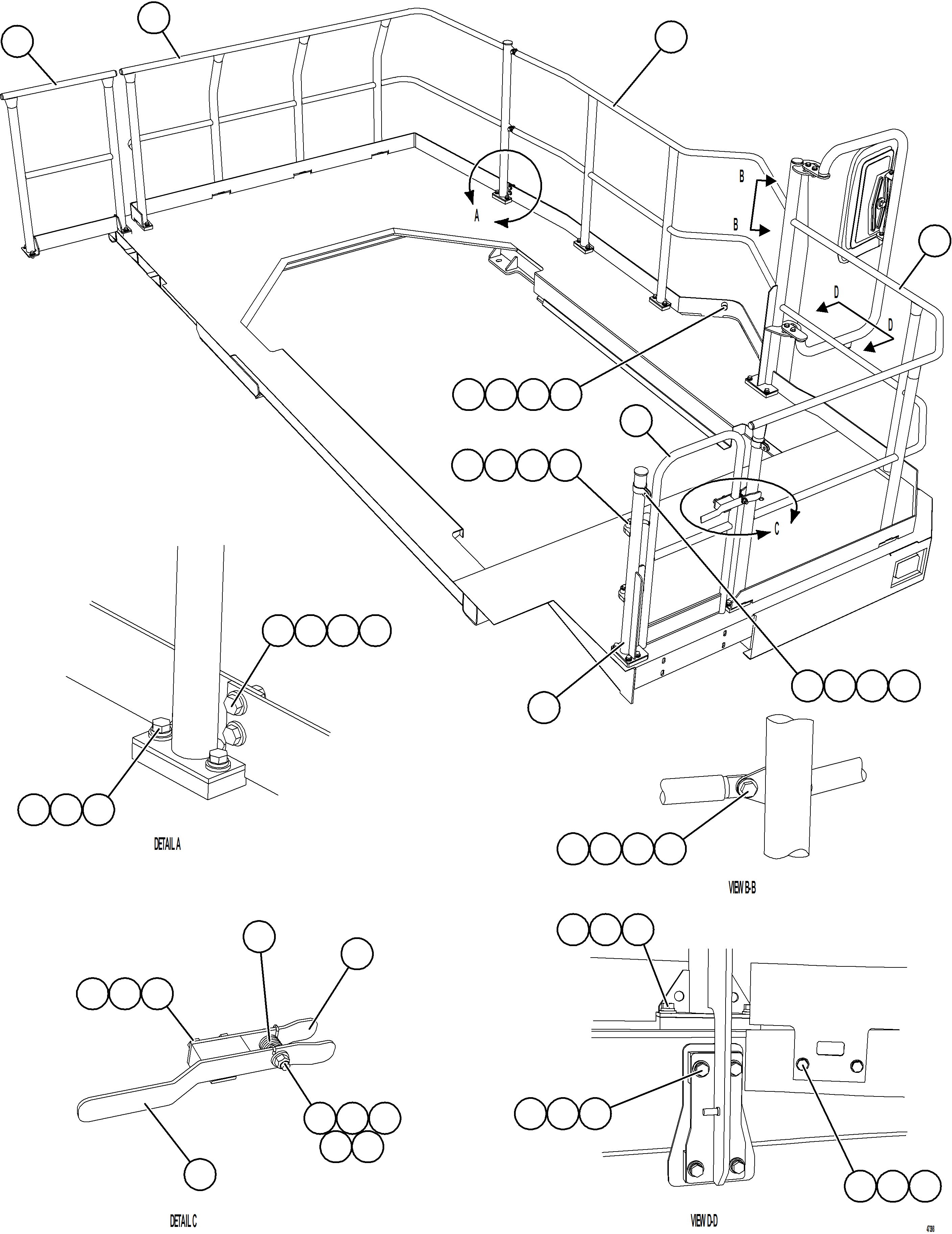 Komatsu parts book diagram for AFE57-KE 830E-1AC S/N A41140 - A41141  KBI: LH DECK HANDRAILS