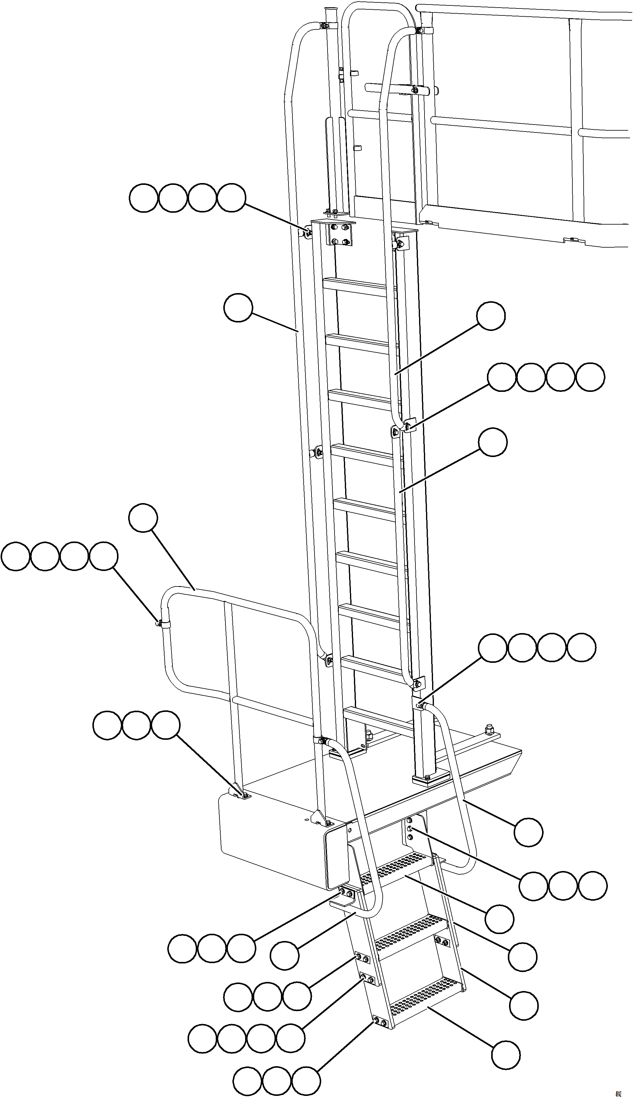 Komatsu parts book diagram for AFE57-KE 830E-1AC S/N A41140 - A41141  KBI: LH LADDER HANDRAILS