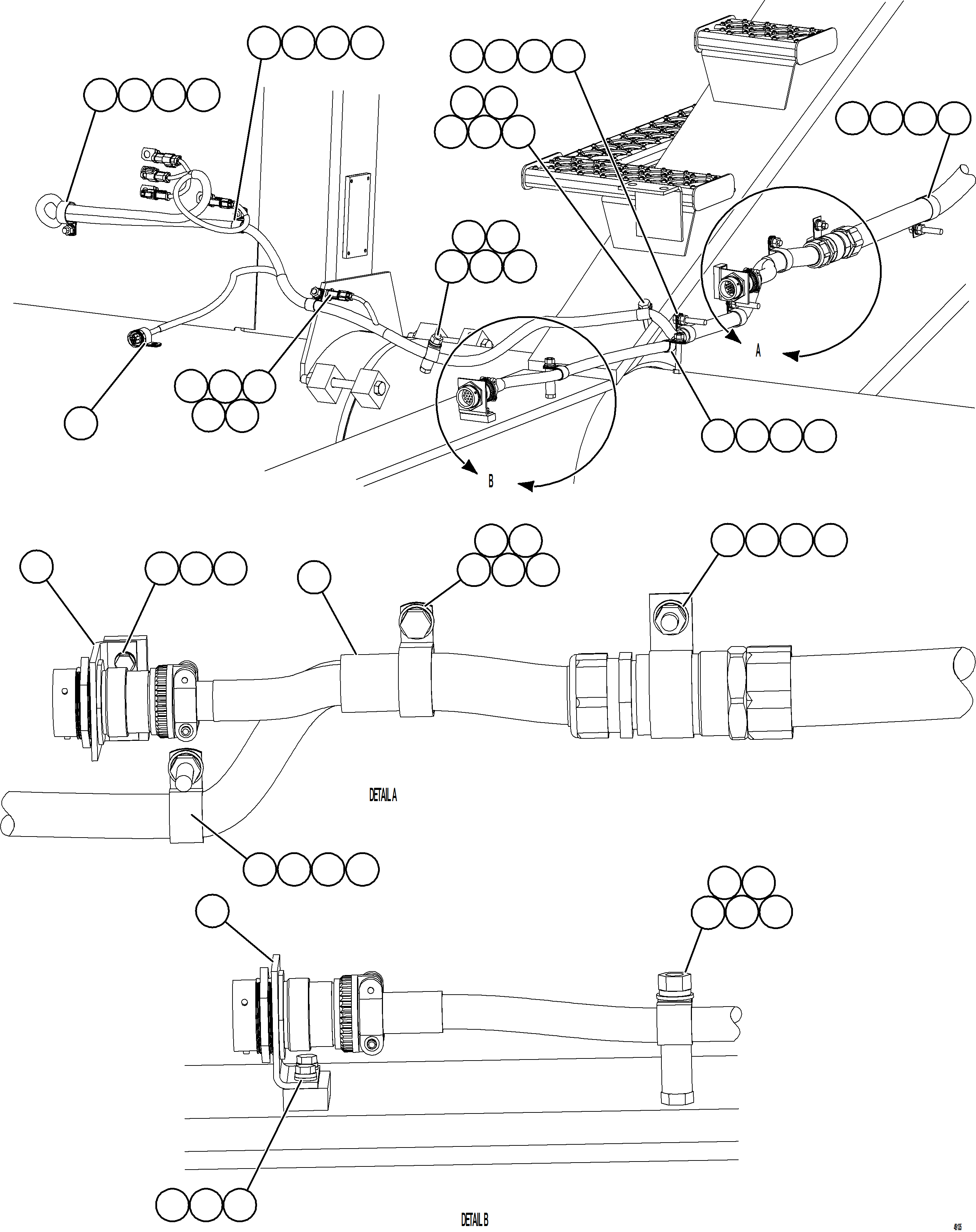 Komatsu parts book diagram for AFE57-KE 830E-1AC S/N A41140 - A41141  KBI: RH FRAME RAIL WIRING    1/2