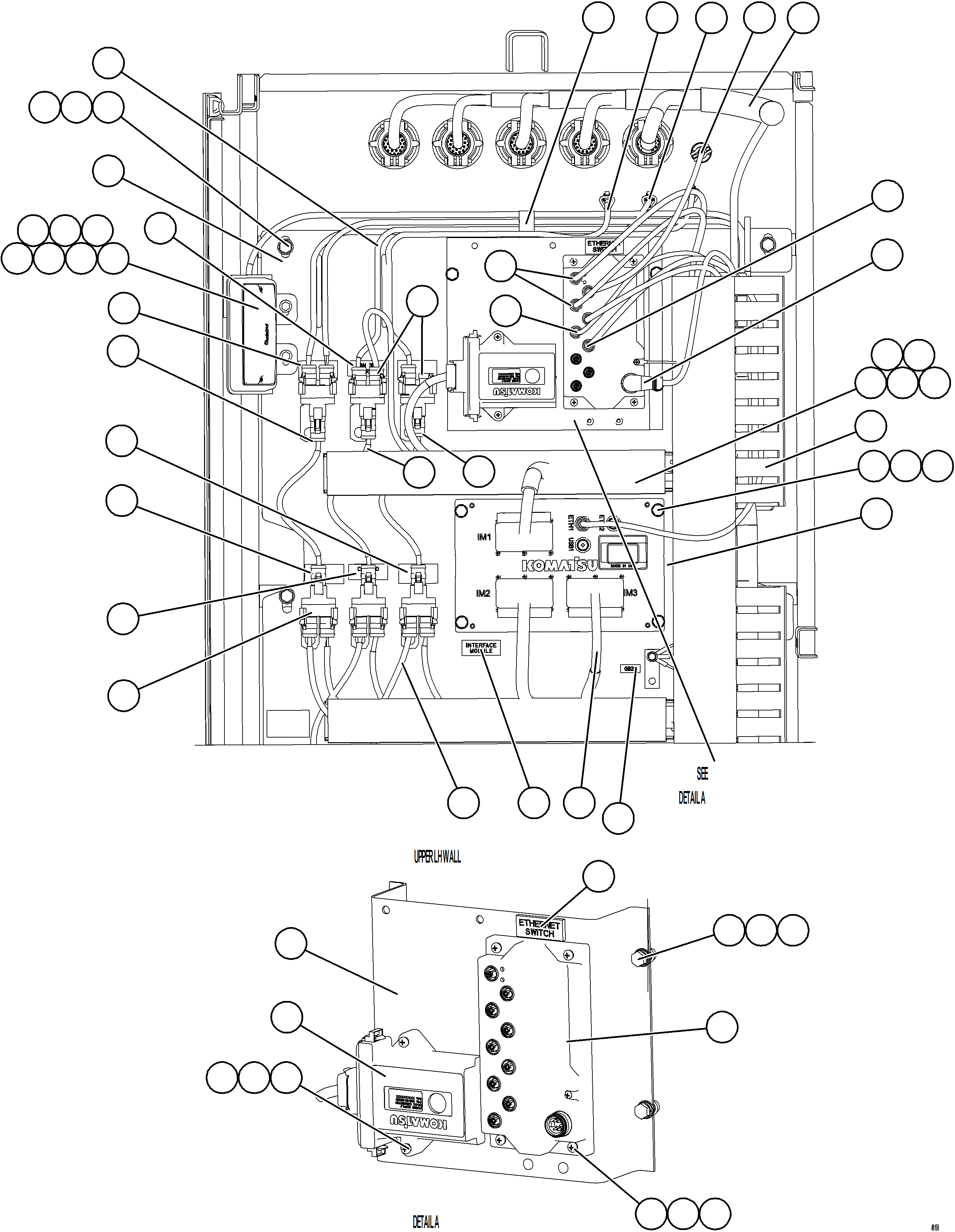 Komatsu parts book diagram for AFE57-KE 830E-1AC S/N A41140 - A41141  KBI: AUX CONTROL CABINET COMPONENTS - LH WALL    1/2