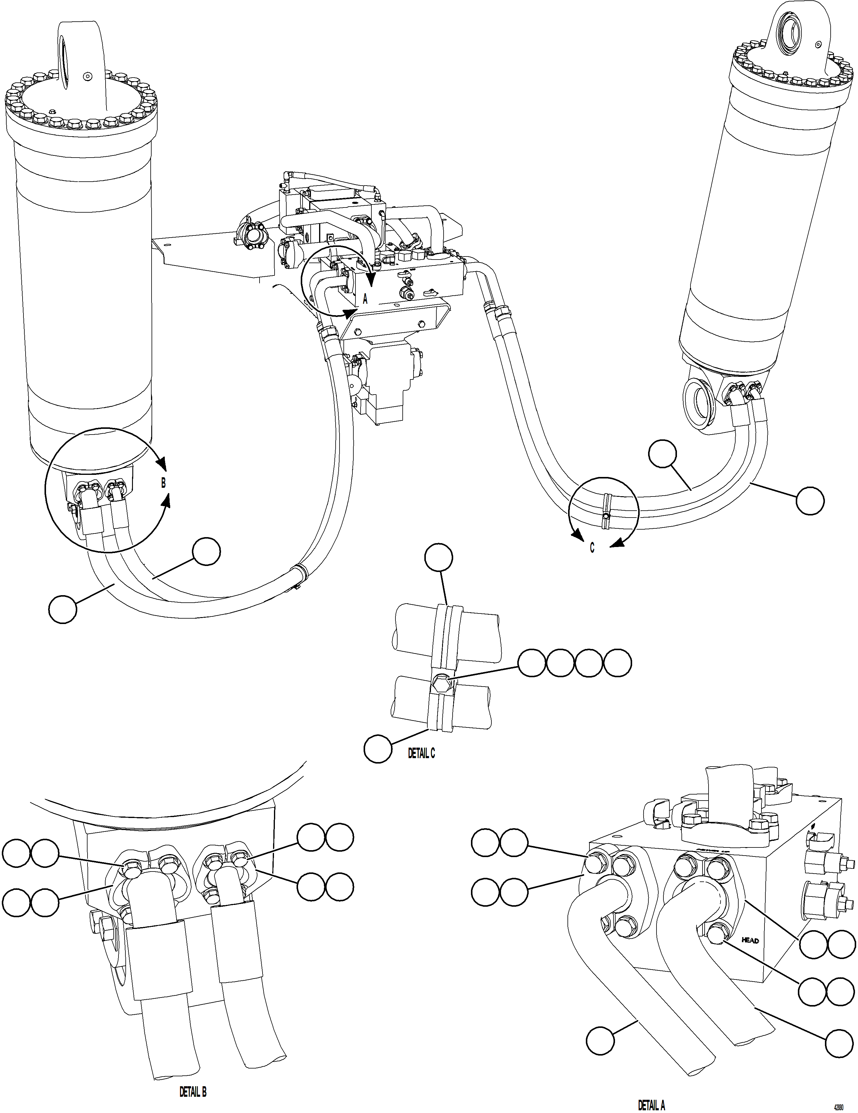 Komatsu parts book diagram for AFE57-KE 830E-1AC S/N A41140 - A41141  KBI: HOIST CYLINDER PIPING