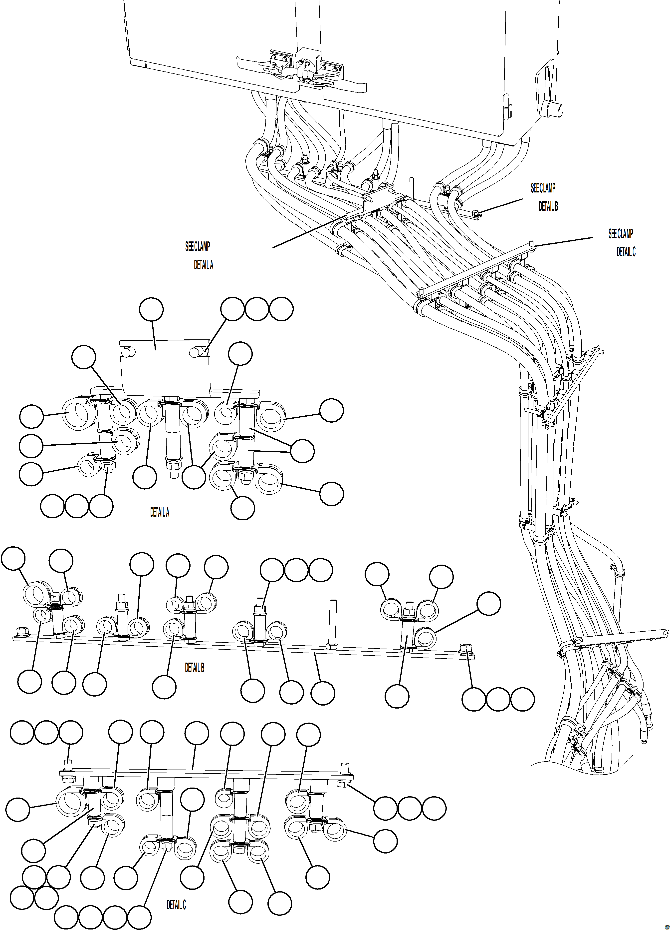 Komatsu parts book diagram for AFE57-KE 830E-1AC S/N A41140 - A41141  KBI: BRAKE CABINET HOSE ROUTING    1/2