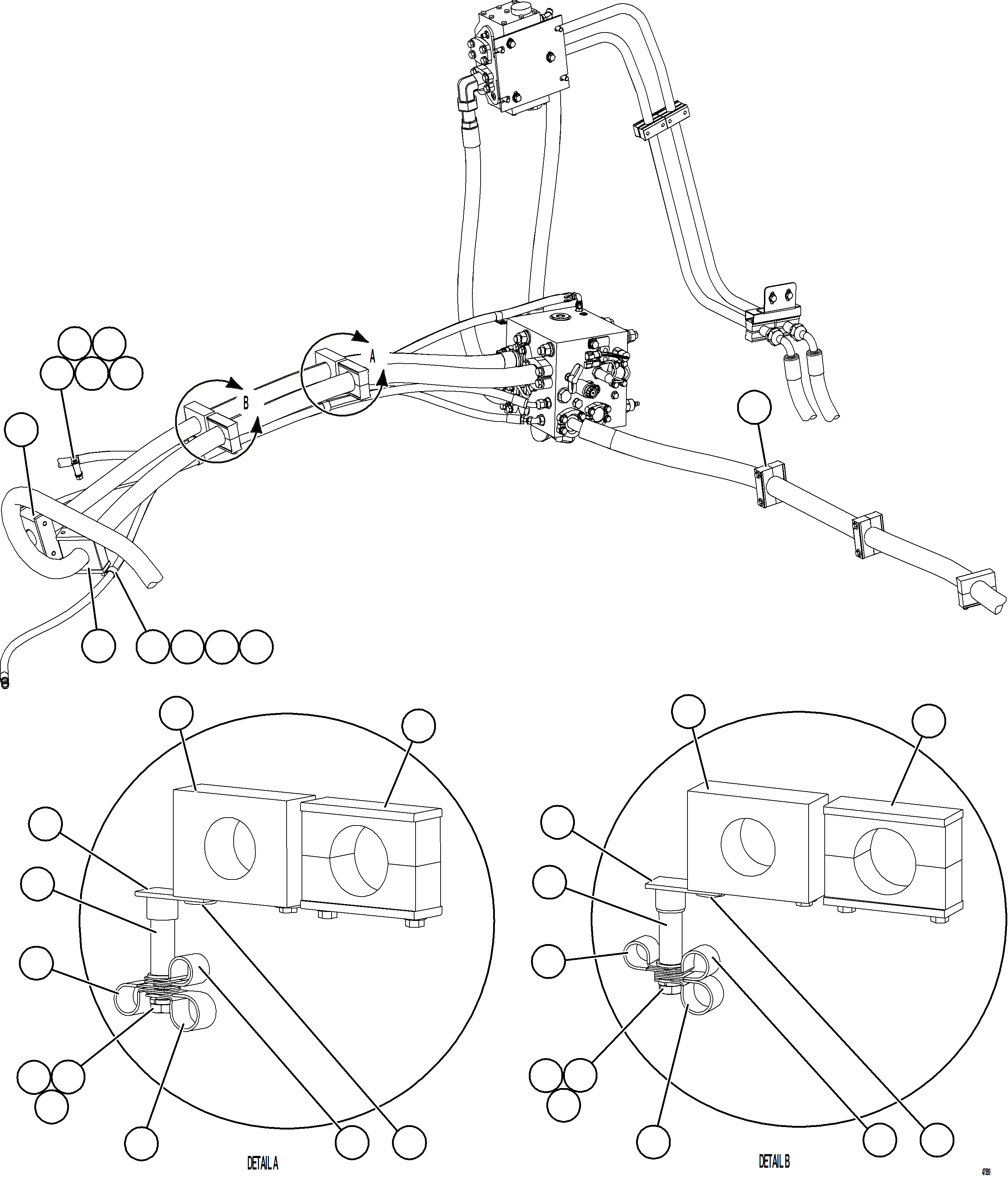 Komatsu parts book diagram for AFE57-KE 830E-1AC S/N A41140 - A41141  KBI: BLEEDDOWN MANIFOLD PIPING    1/4