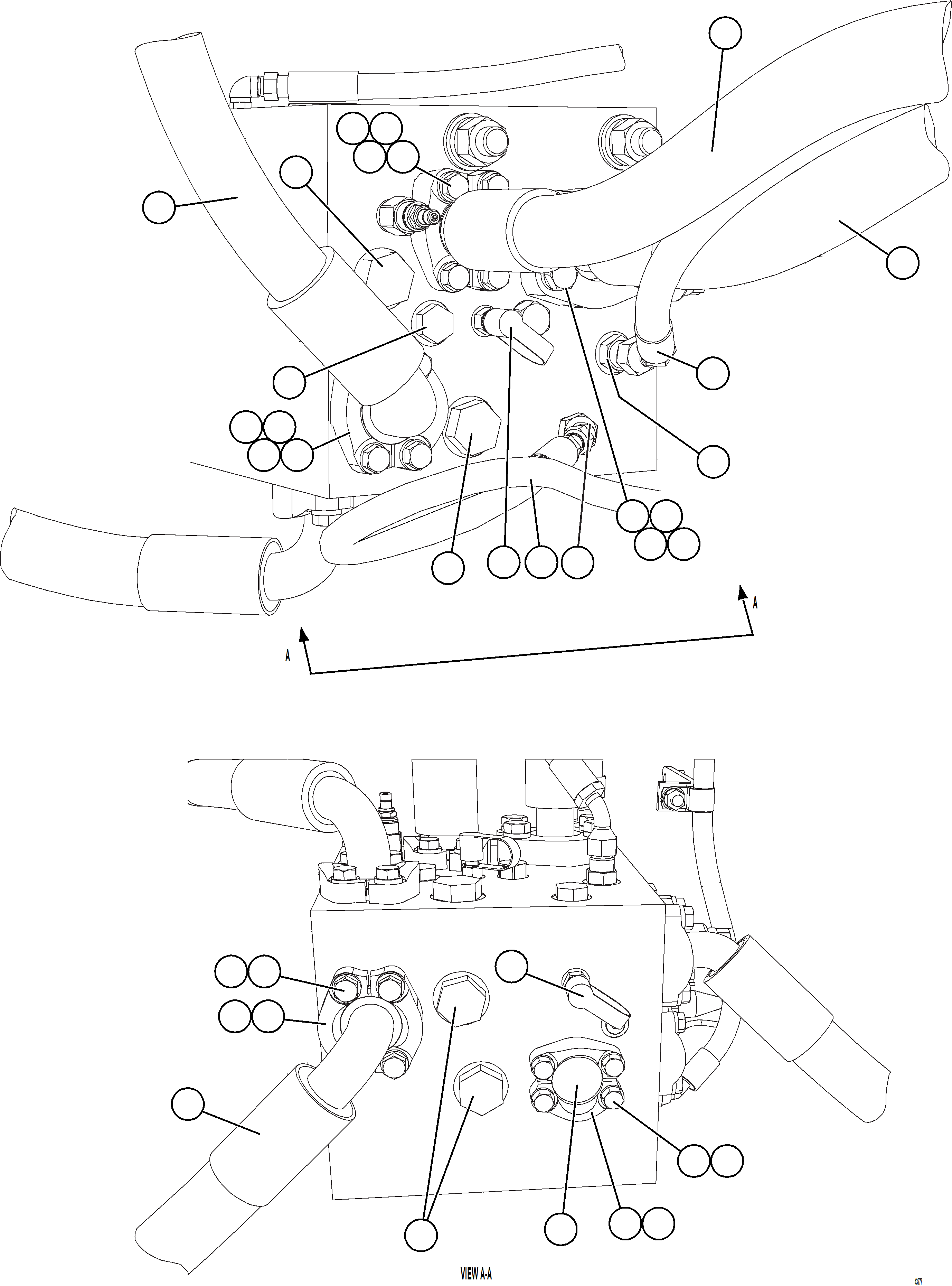 Komatsu parts book diagram for AFE57-KE 830E-1AC S/N A41140 - A41141  KBI: BLEEDDOWN MANIFOLD PIPING    3/4