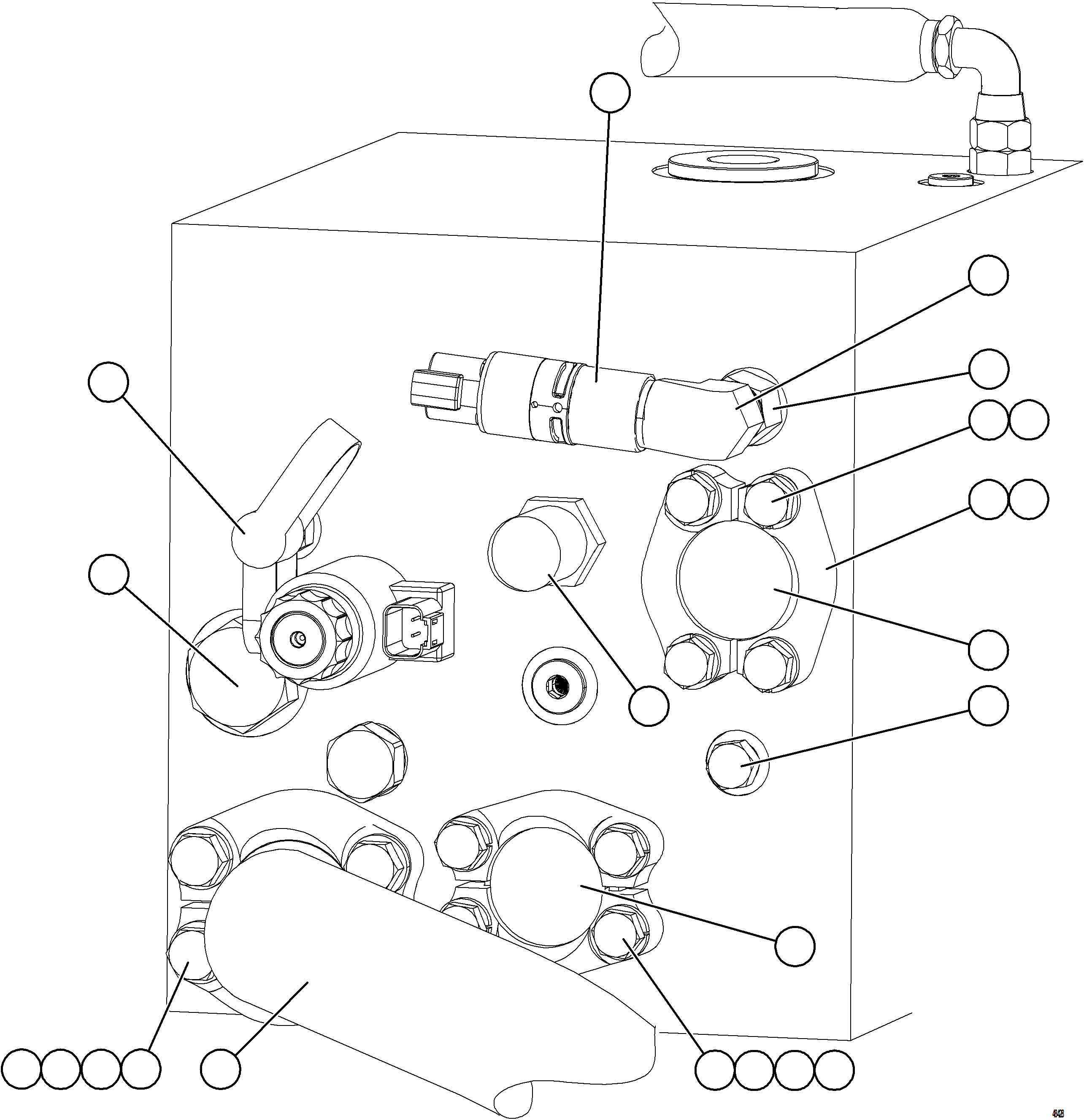 Komatsu parts book diagram for AFE57-KE 830E-1AC S/N A41140 - A41141  KBI: BLEEDDOWN MANIFOLD PIPING    4/4