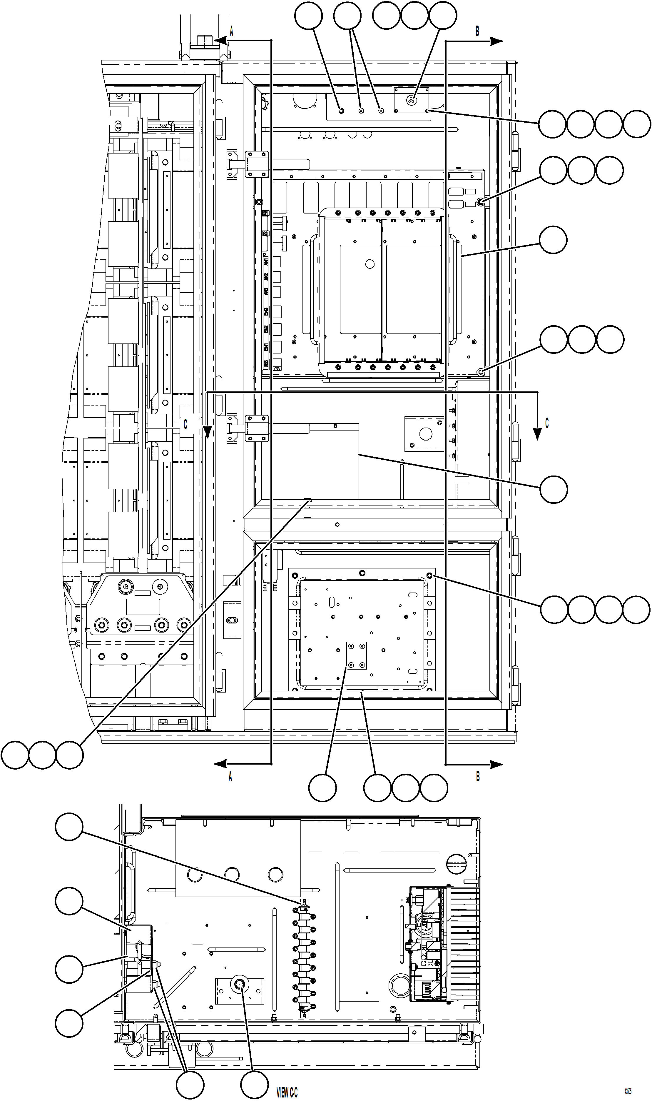 Komatsu parts book diagram for AFE57-KE 830E-1AC S/N A41140 - A41141  KBI: CTRL CAB - LEFT COMPARTMENT    1/2    58E-43-00022