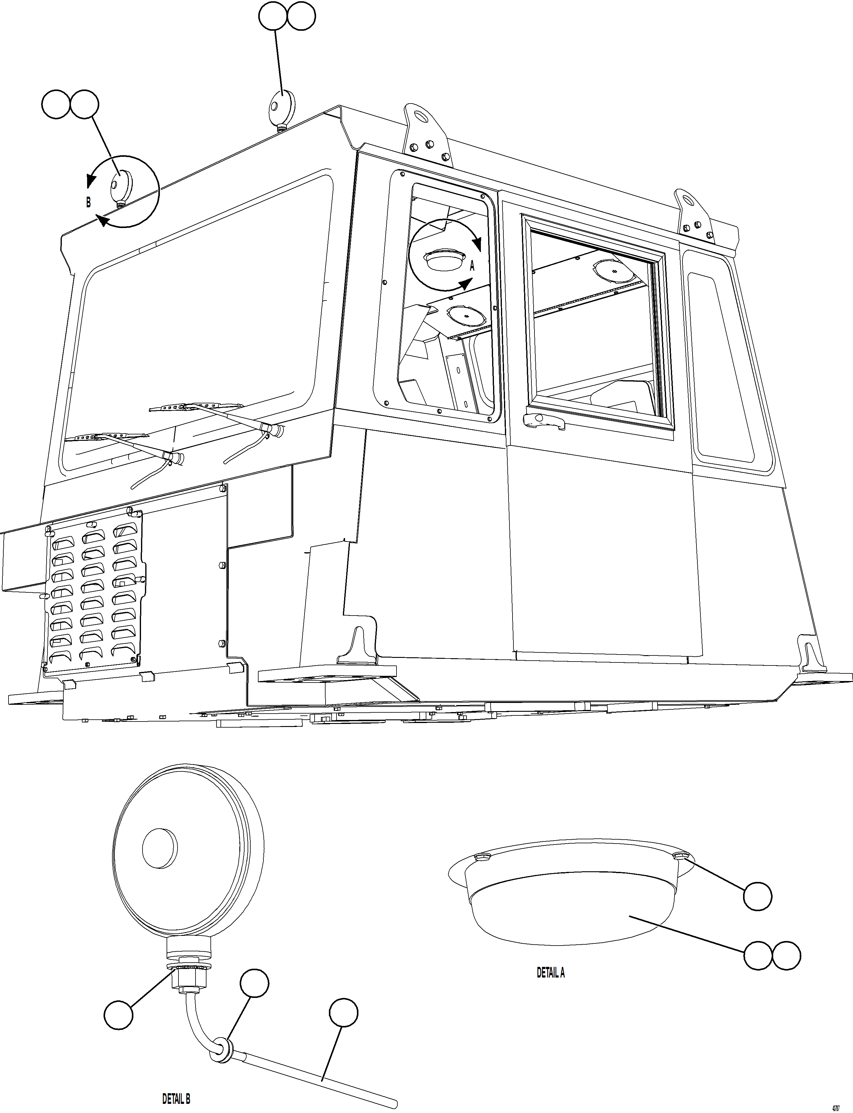 Komatsu parts book diagram for AFE57-KF 830E-1AC S/N A41142  MODERN MACHINERY: CAB LIGHTS