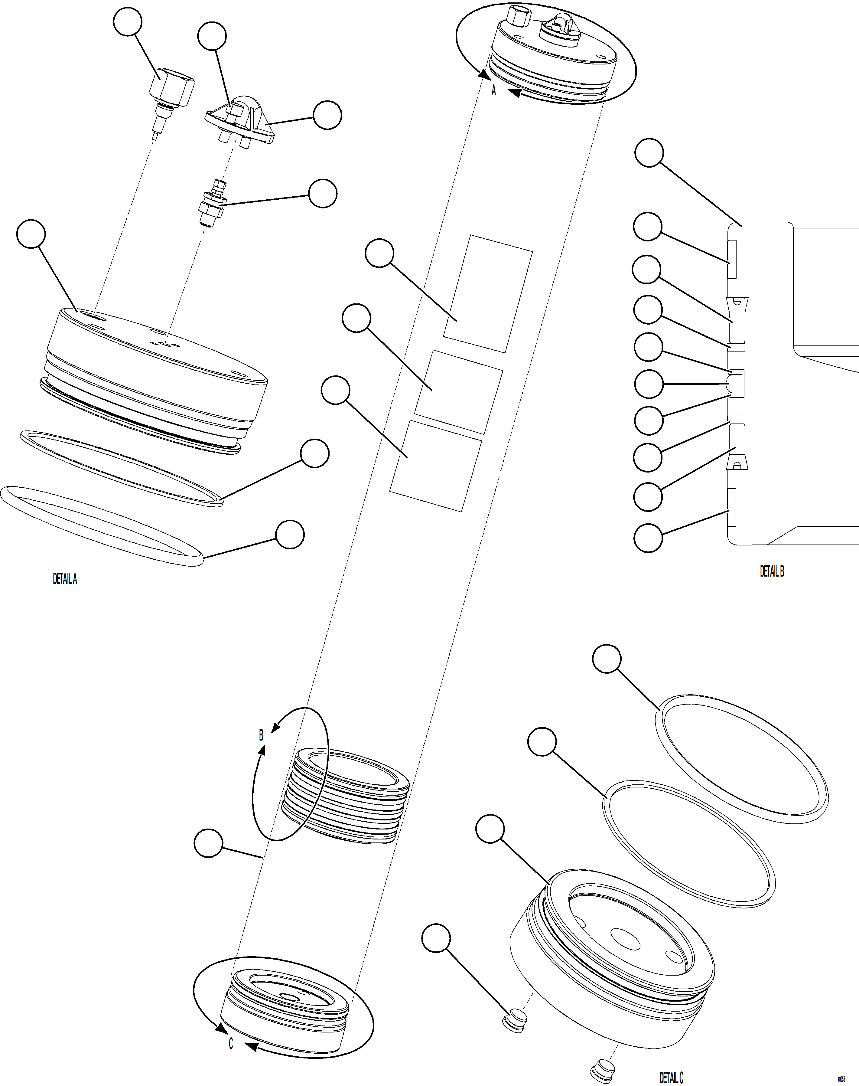 Komatsu parts book diagram for AFE57-KF 830E-1AC S/N A41142  MODERN MACHINERY: PISTON ACCUMULATOR    58E-60-10091