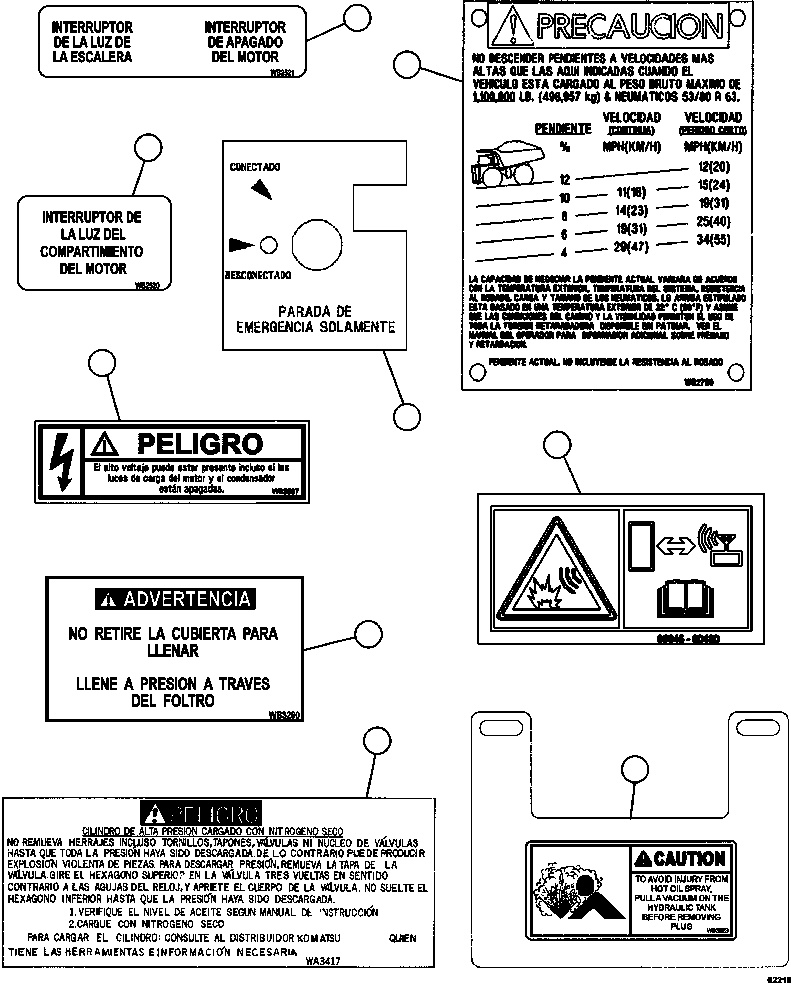 Dump Trucks Komatsu / AFE NEW / AFE59-FJ 930E-4 S/N A31661, A31664 - A31665, A31677 - A31679, A31698, A31700, A31704, A31718, A31720 & A31724  CASSERONES(afe59-fj) / DECALS & WARNINGS (SPANISH)  4/4(008 : 62216)