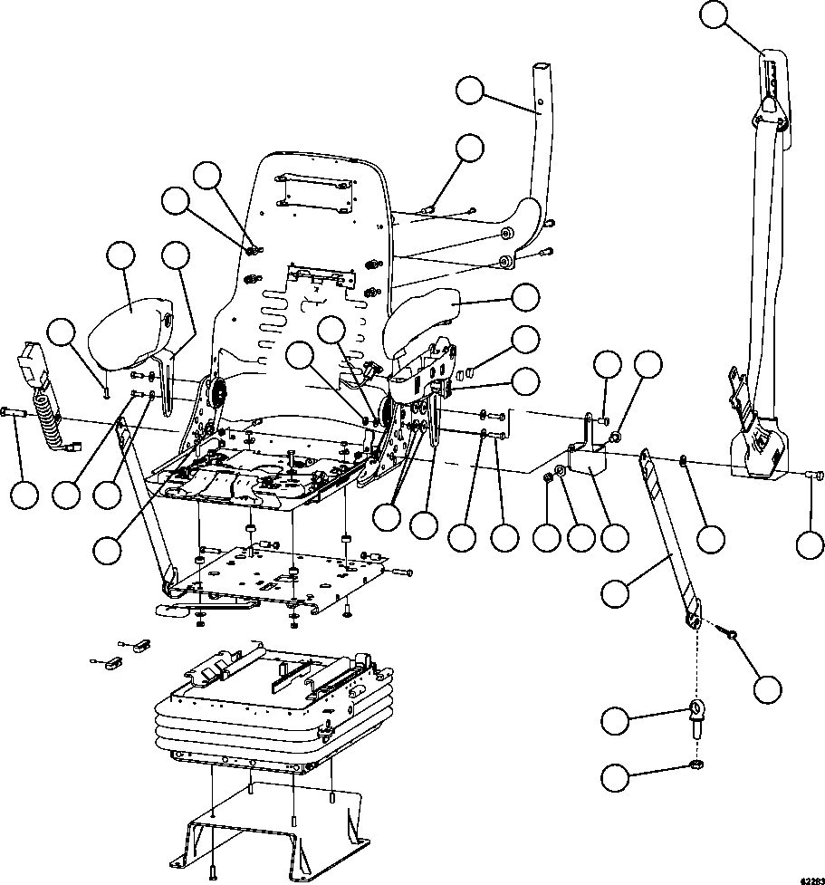 Komatsu parts book diagram for AFE59-FJ 930E-4 S/N A31661, A31664 - A31665, A31677 - A31679, A31698, A31700, A31704, A31718, A31720 & A31724  CASSERONES: SEAT ASSEMBLY    2/2     58E-57-00500