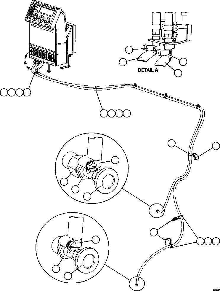 Komatsu parts book diagram for AFE59-FJ 930E-4 S/N A31661, A31664 - A31665, A31677 - A31679, A31698, A31700, A31704, A31718, A31720 & A31724  CASSERONES: HEATER HOSE INSTALLATION