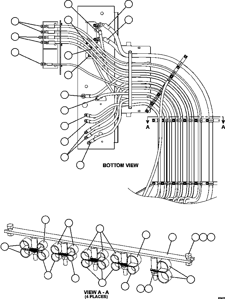 Komatsu parts book diagram for AFE59-FJ 930E-4 S/N A31661, A31664 - A31665, A31677 - A31679, A31698, A31700, A31704, A31718, A31720 & A31724  CASSERONES: HYDRAULIC BRAKE CABINET HOSE ROUTING    2/3
