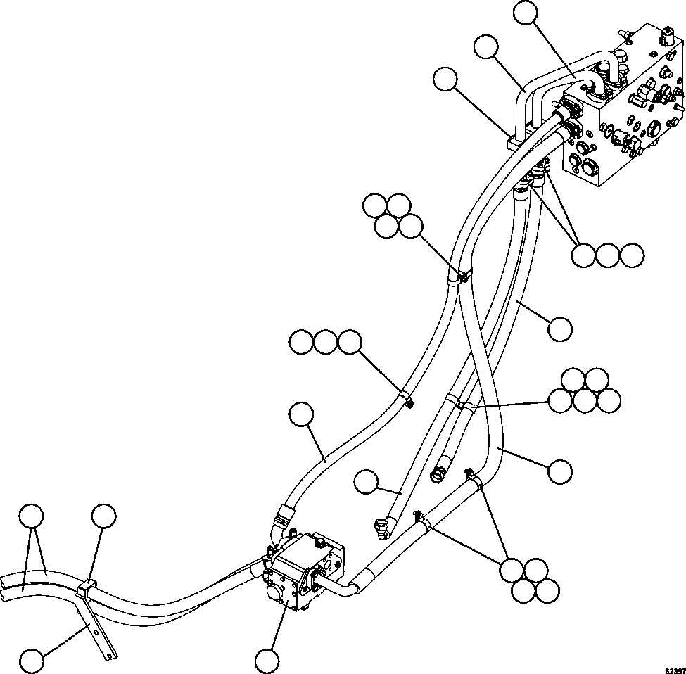 Komatsu parts book diagram for AFE59-FJ 930E-4 S/N A31661, A31664 - A31665, A31677 - A31679, A31698, A31700, A31704, A31718, A31720 & A31724  CASSERONES: STEERING SYSTEM PIPING   1/2