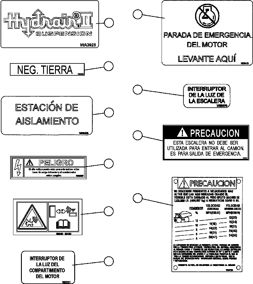 Dump Trucks Komatsu / AFE NEW / AFE59-FP 930E-4 S/N A31735 & A31750 - A31751  LOS PELAMBRES(afe59-fp) / DECALS & WARNINGS (SPANISH)     4/5(008 : 62537)