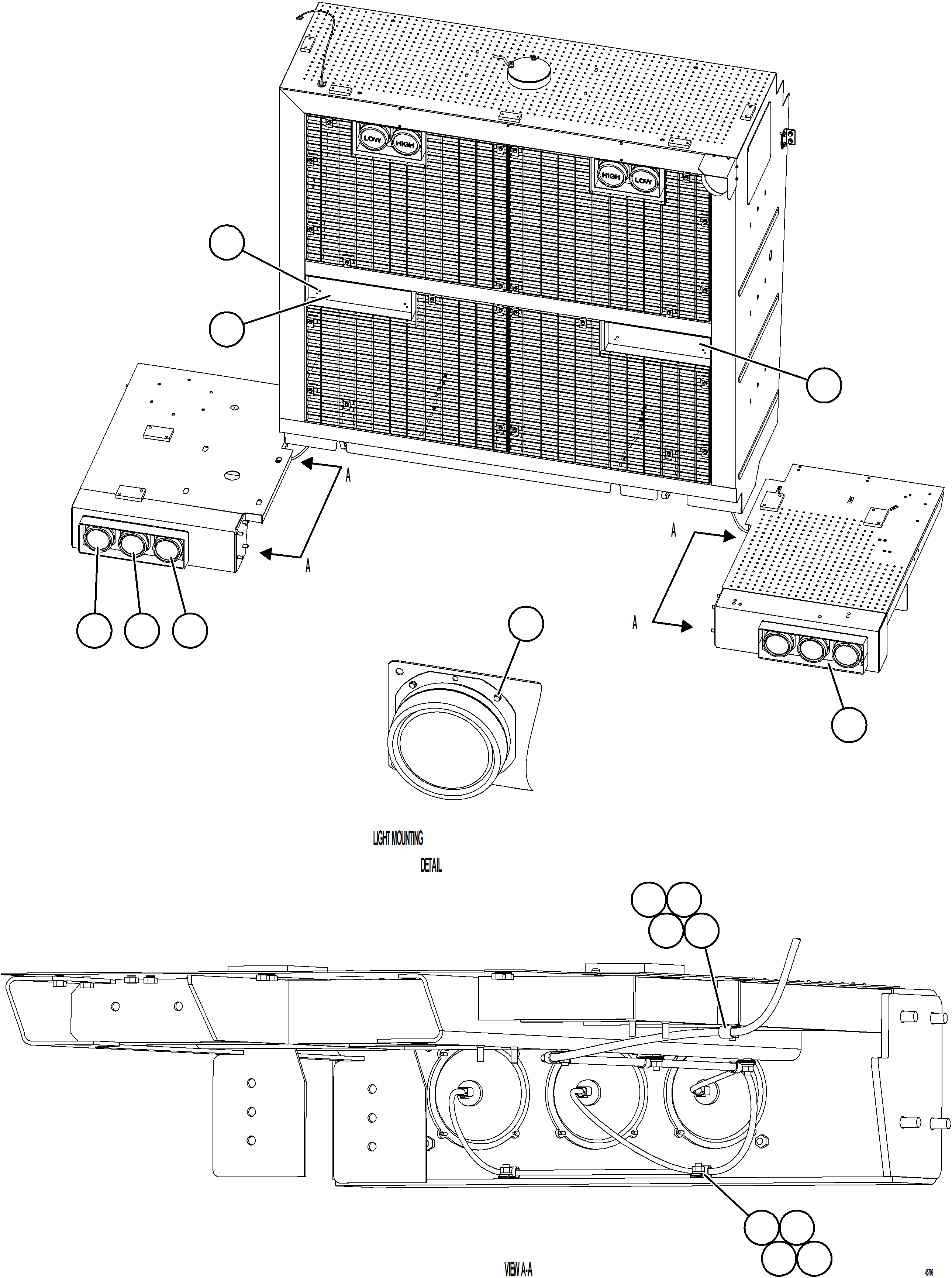 Komatsu parts book diagram for AFE69-P 730E-8 S/N A40063  BUENAVISTA: BUMPER MOUNTED HEADLIGHTS