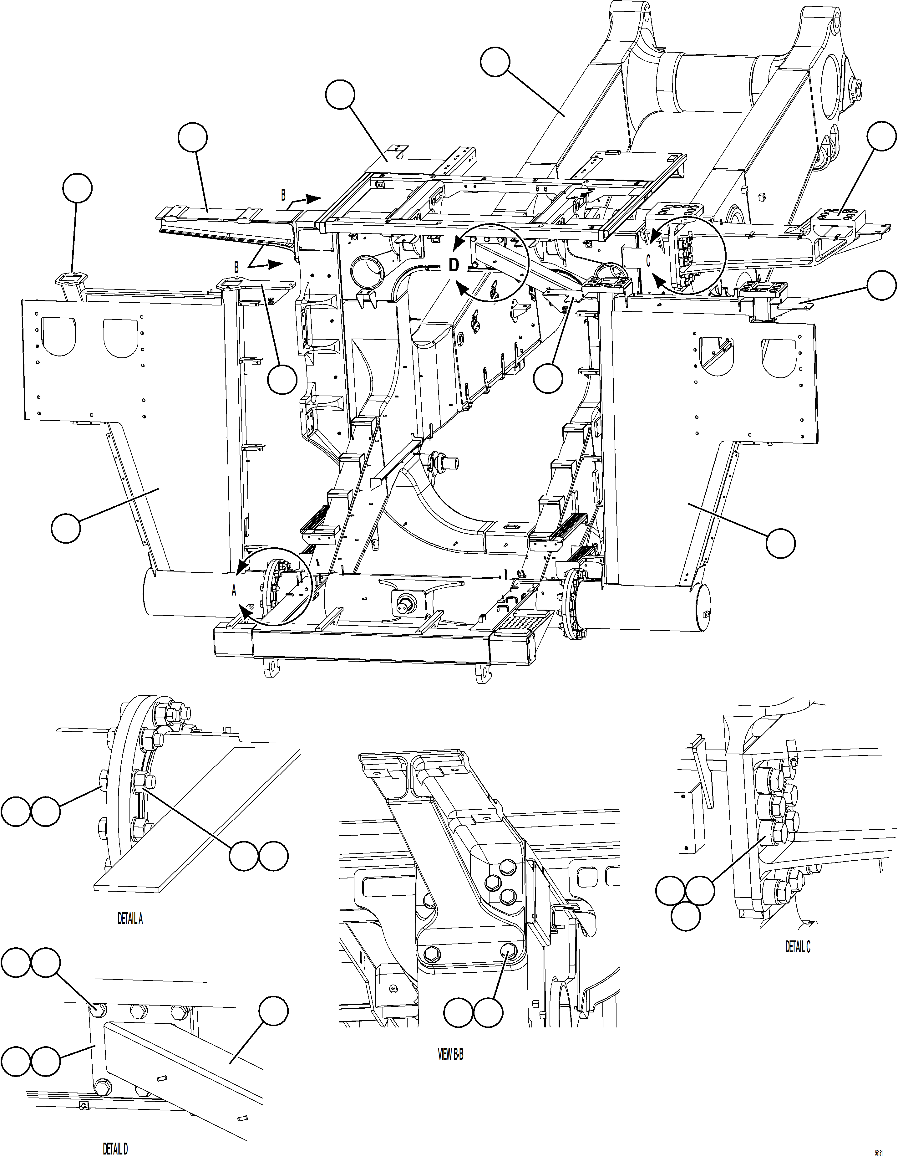 Komatsu parts book diagram for AFE69-Q 730E-8 S/N A40064, A40067  ASSMANG: FRAME & UPRIGHTS