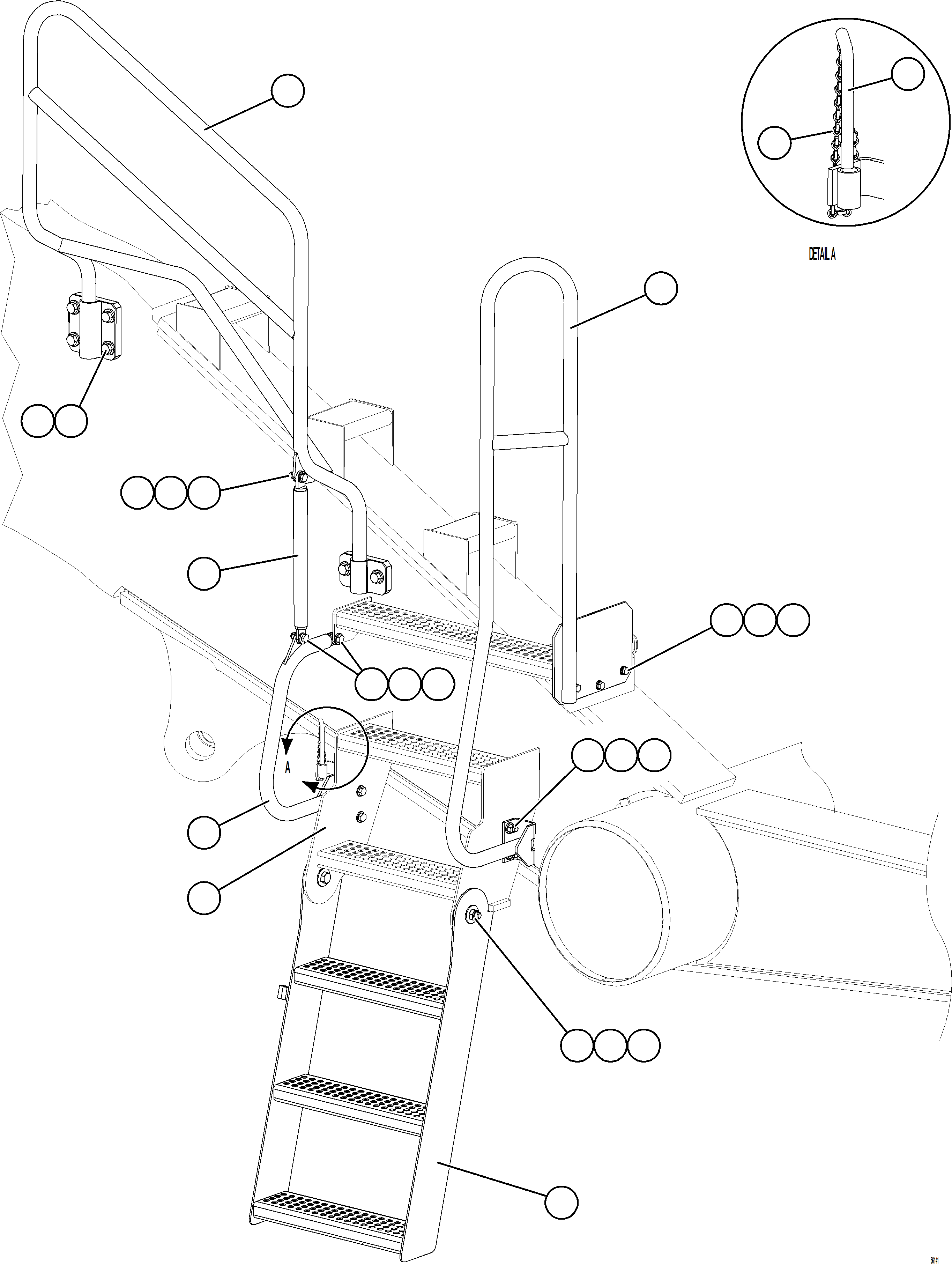 Komatsu parts book diagram for AFE69-Q 730E-8 S/N A40064, A40067  ASSMANG: RH ENGINE ACCESS LADDER