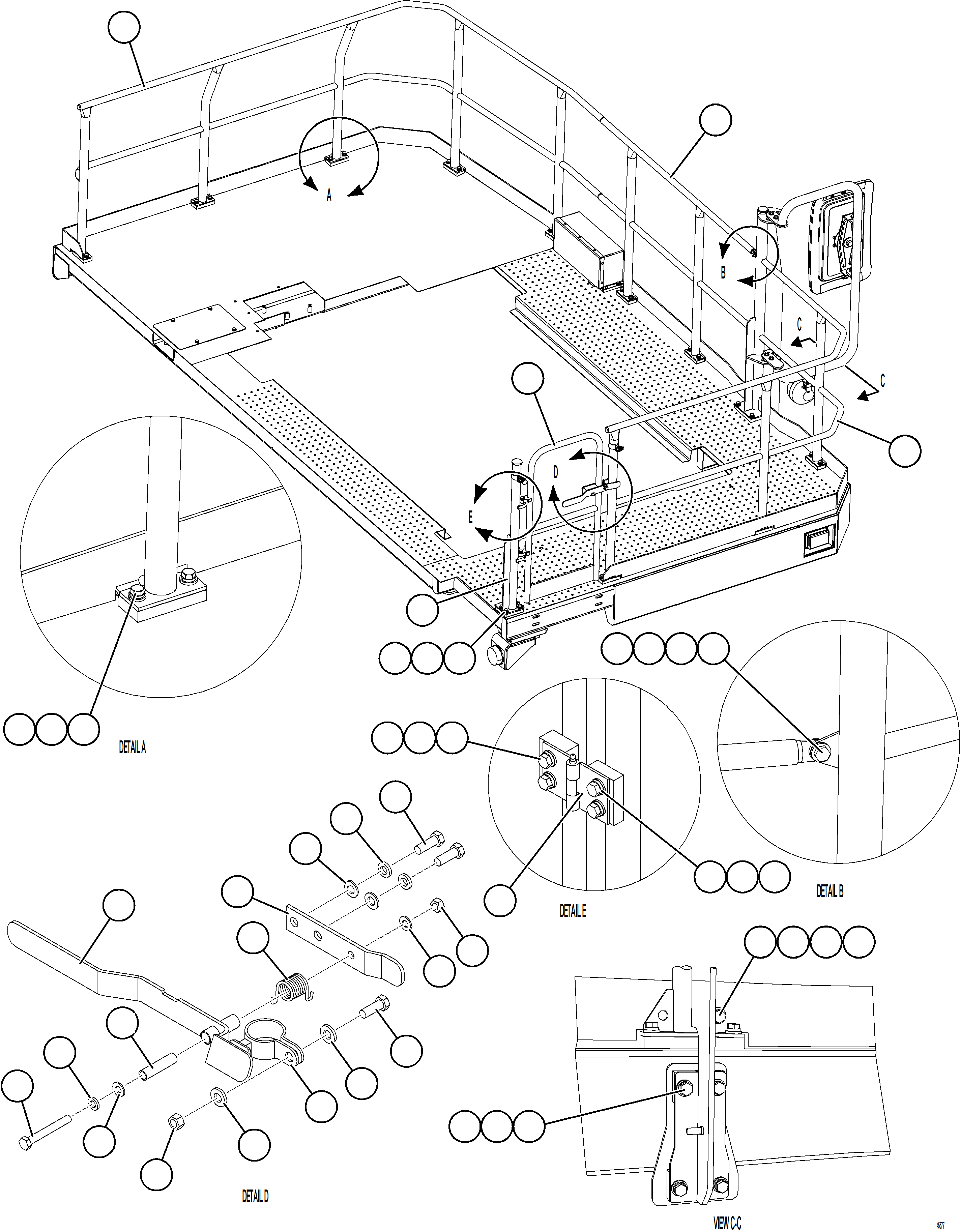 Komatsu parts book diagram for AFE69-Q 730E-8 S/N A40064, A40067  ASSMANG: LH DECK HANDRAILS