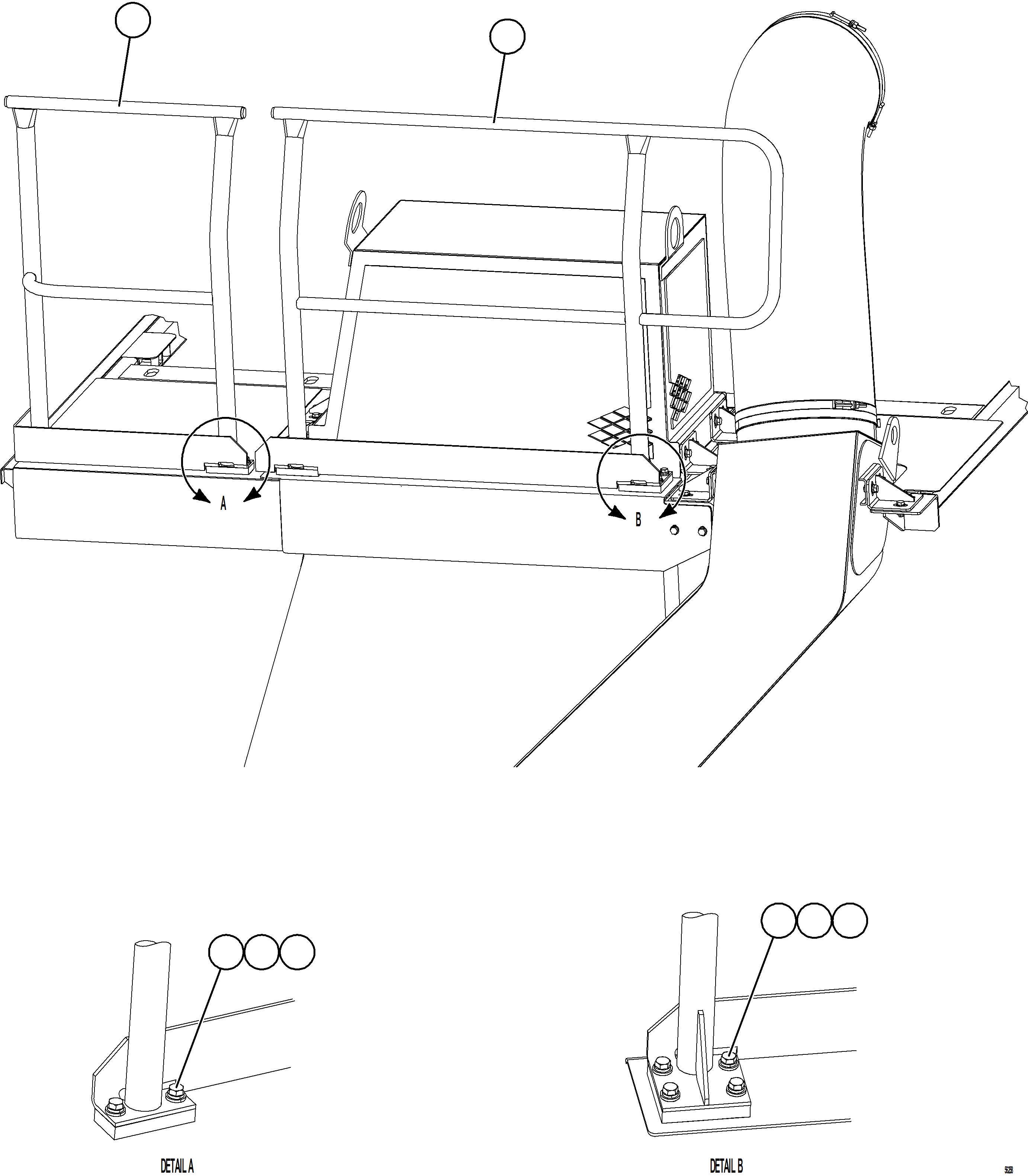 Komatsu parts book diagram for AFE69-Q 730E-8 S/N A40064, A40067  ASSMANG: REAR DECK HANDRAILS