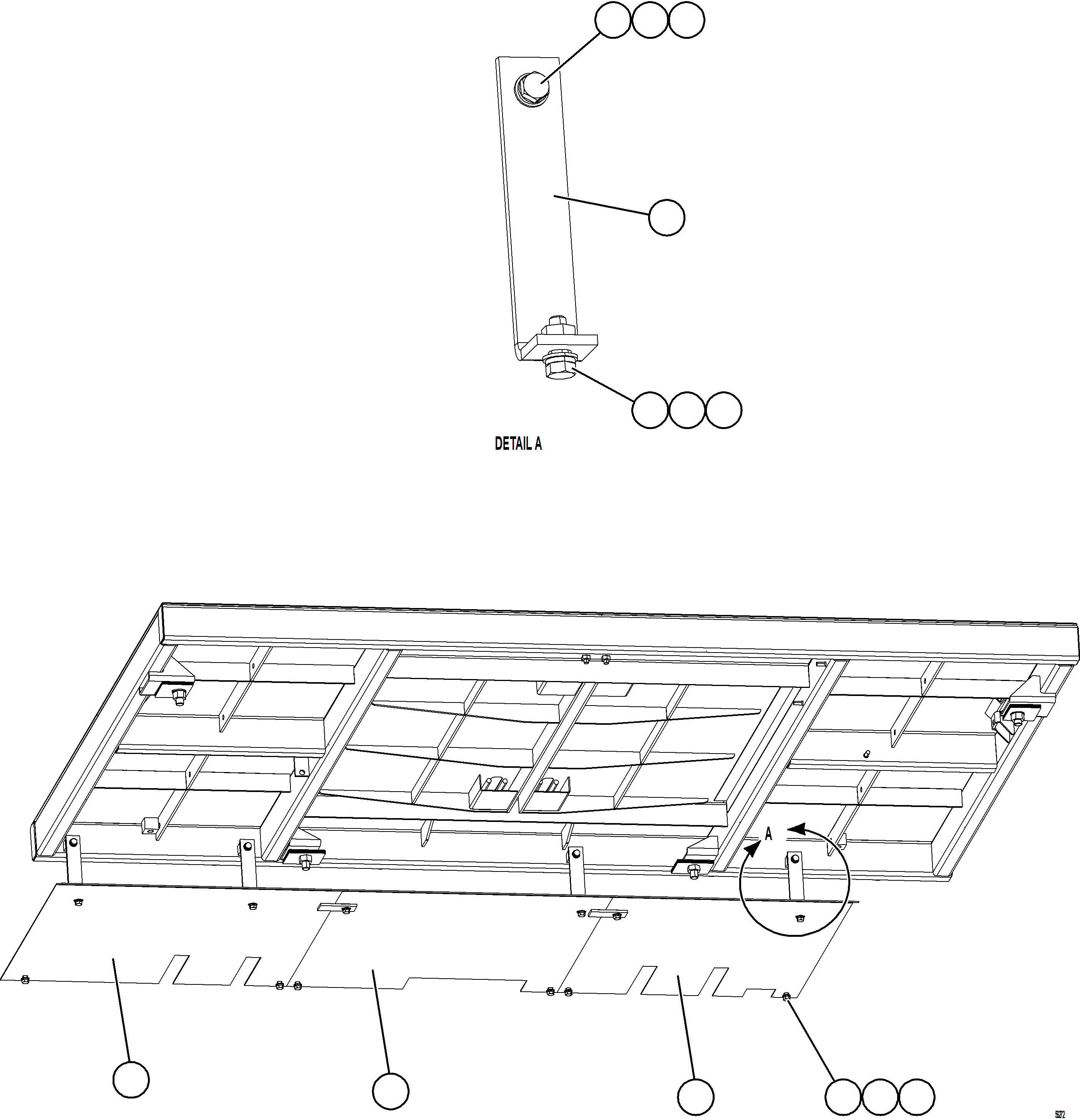 Komatsu parts book diagram for AFE69-Q 730E-8 S/N A40064, A40067  ASSMANG: CENTER DECK HEAT SHIELDS