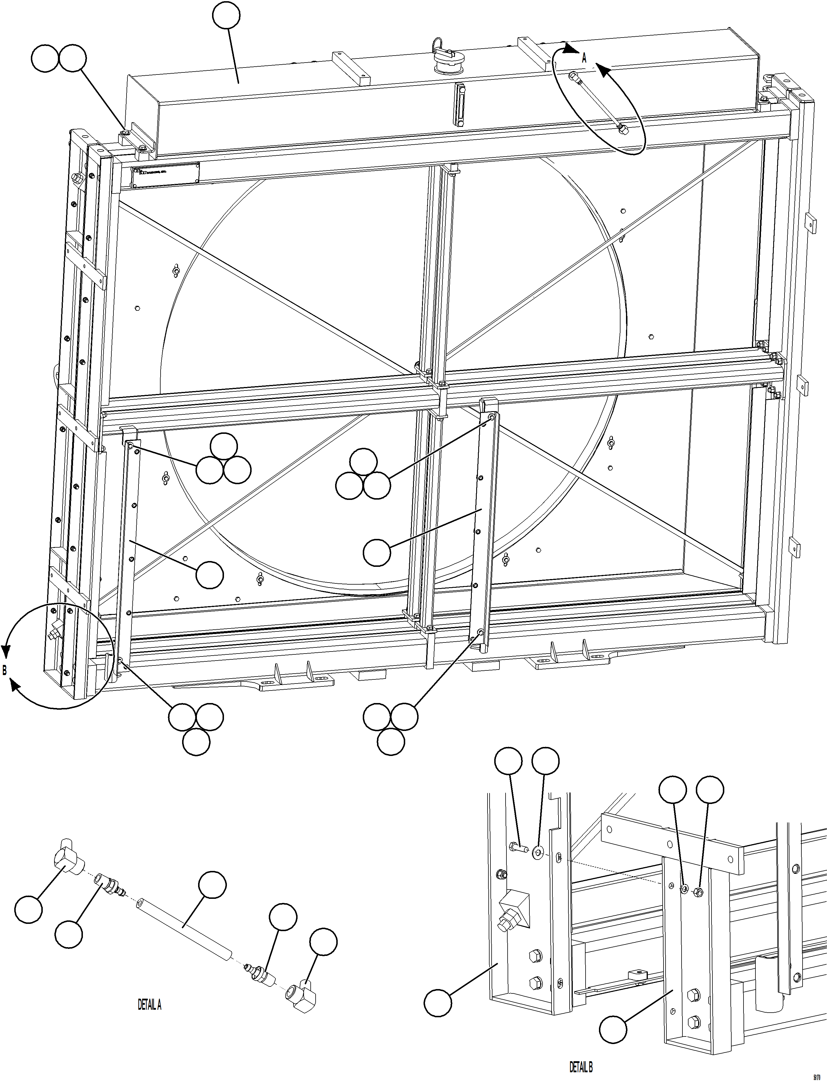 Komatsu parts book diagram for AFE69-Q 730E-8 S/N A40064, A40067  ASSMANG: RADIATOR & SHROUD ASSEMBLY    2/2    58D-03-10001