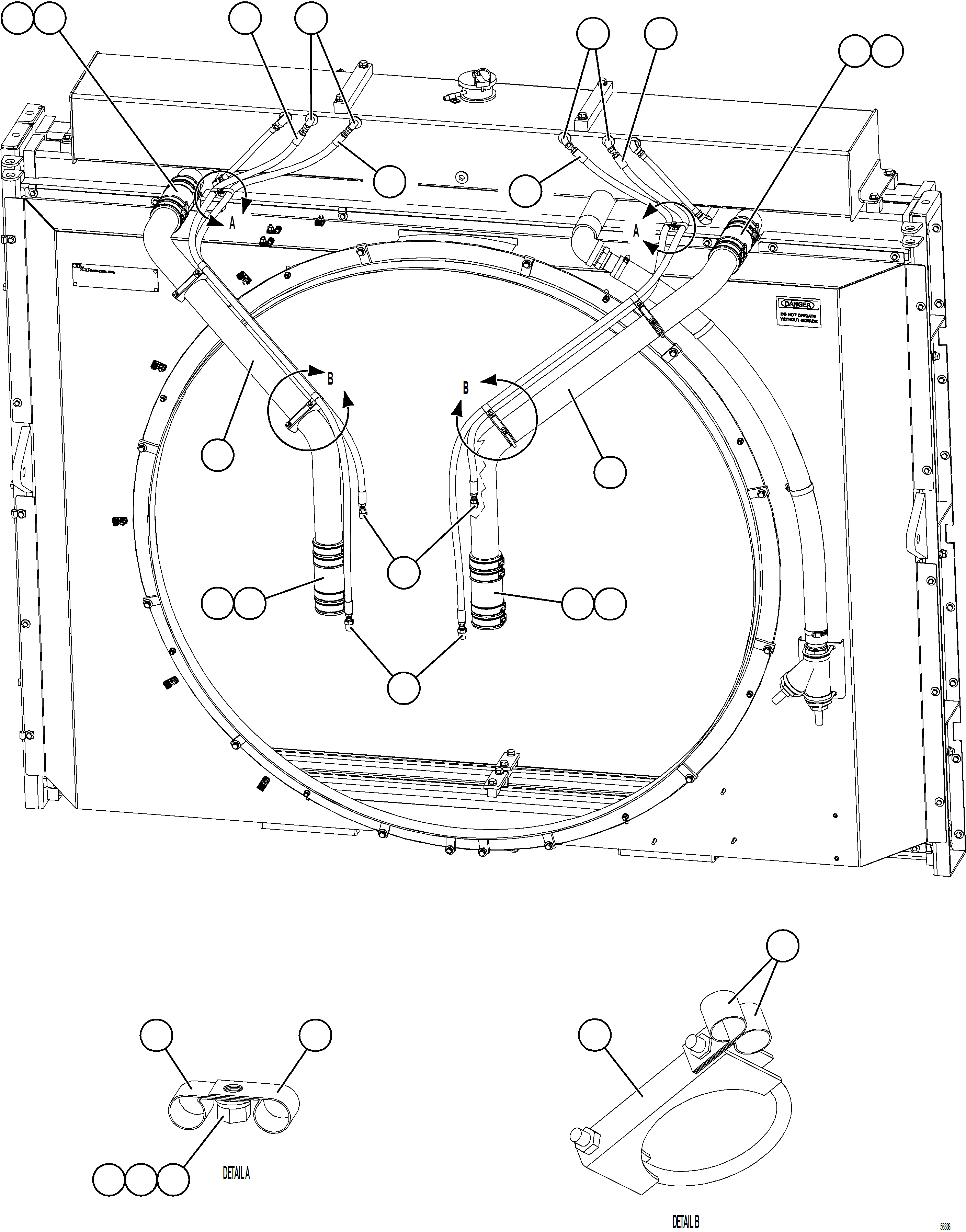 Komatsu parts book diagram for AFE69-Q 730E-8 S/N A40064, A40067  ASSMANG: RADIATOR PIPING    1/3