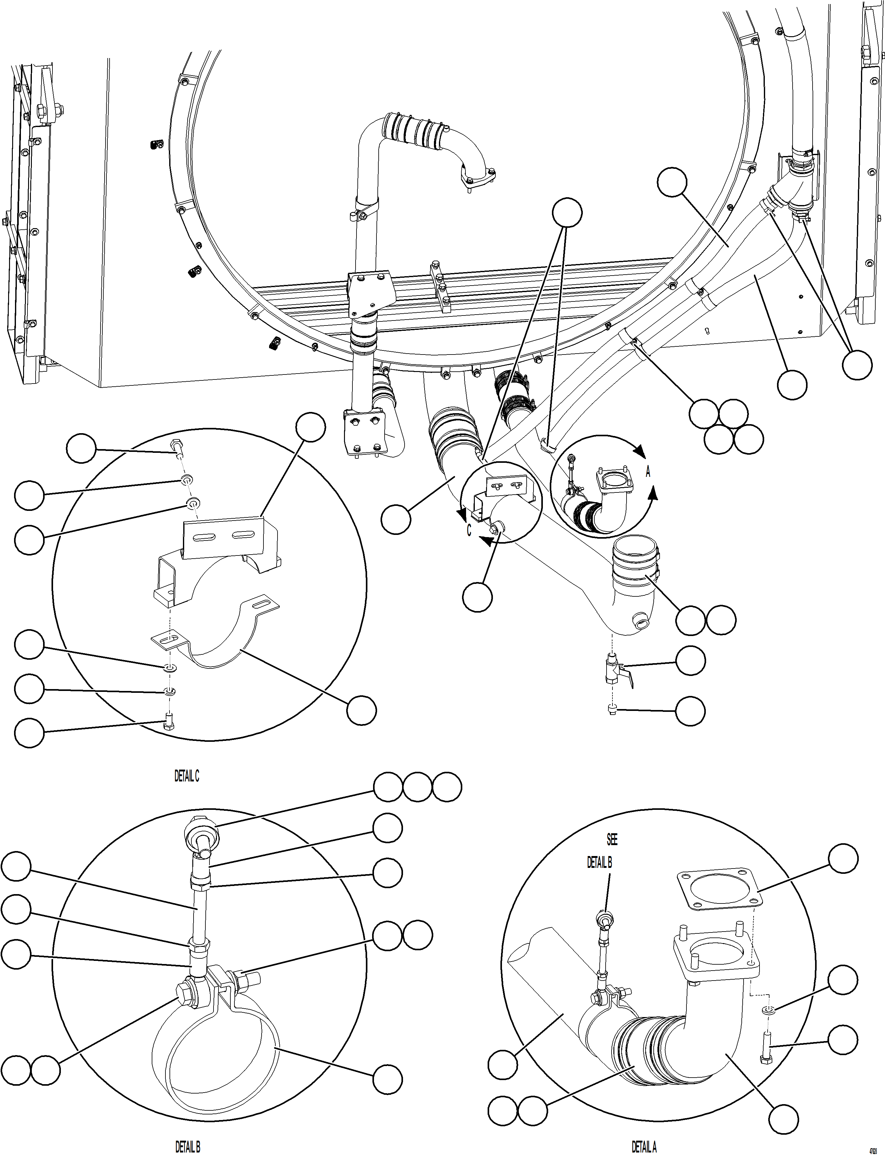 Komatsu parts book diagram for AFE69-Q 730E-8 S/N A40064, A40067  ASSMANG: RADIATOR PIPING    2/3