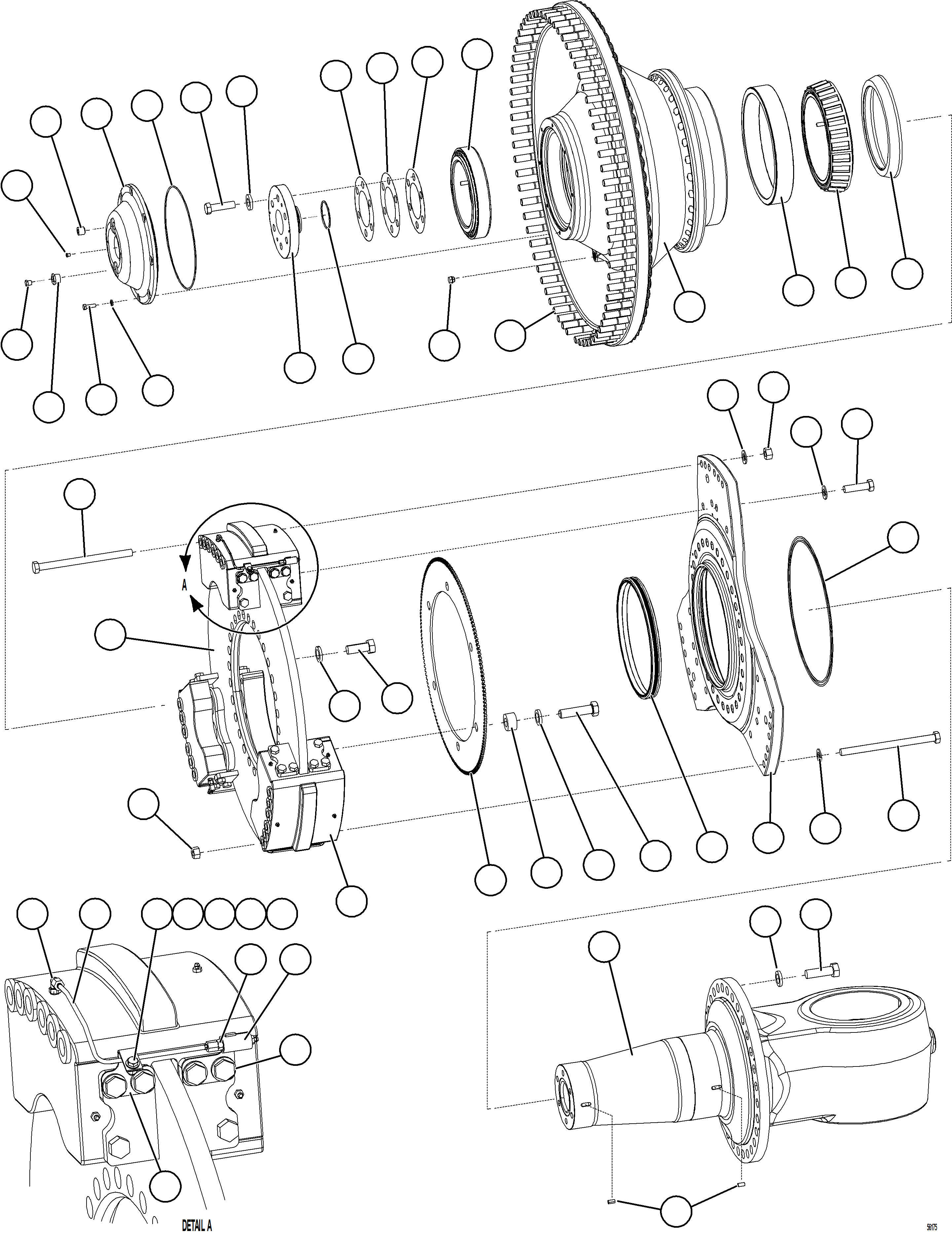 Komatsu parts book diagram for AFE69-Q 730E-8 S/N A40064, A40067  ASSMANG: SPINDLE, HUB AND BRAKE ASSEMBLY    58D-32-00011