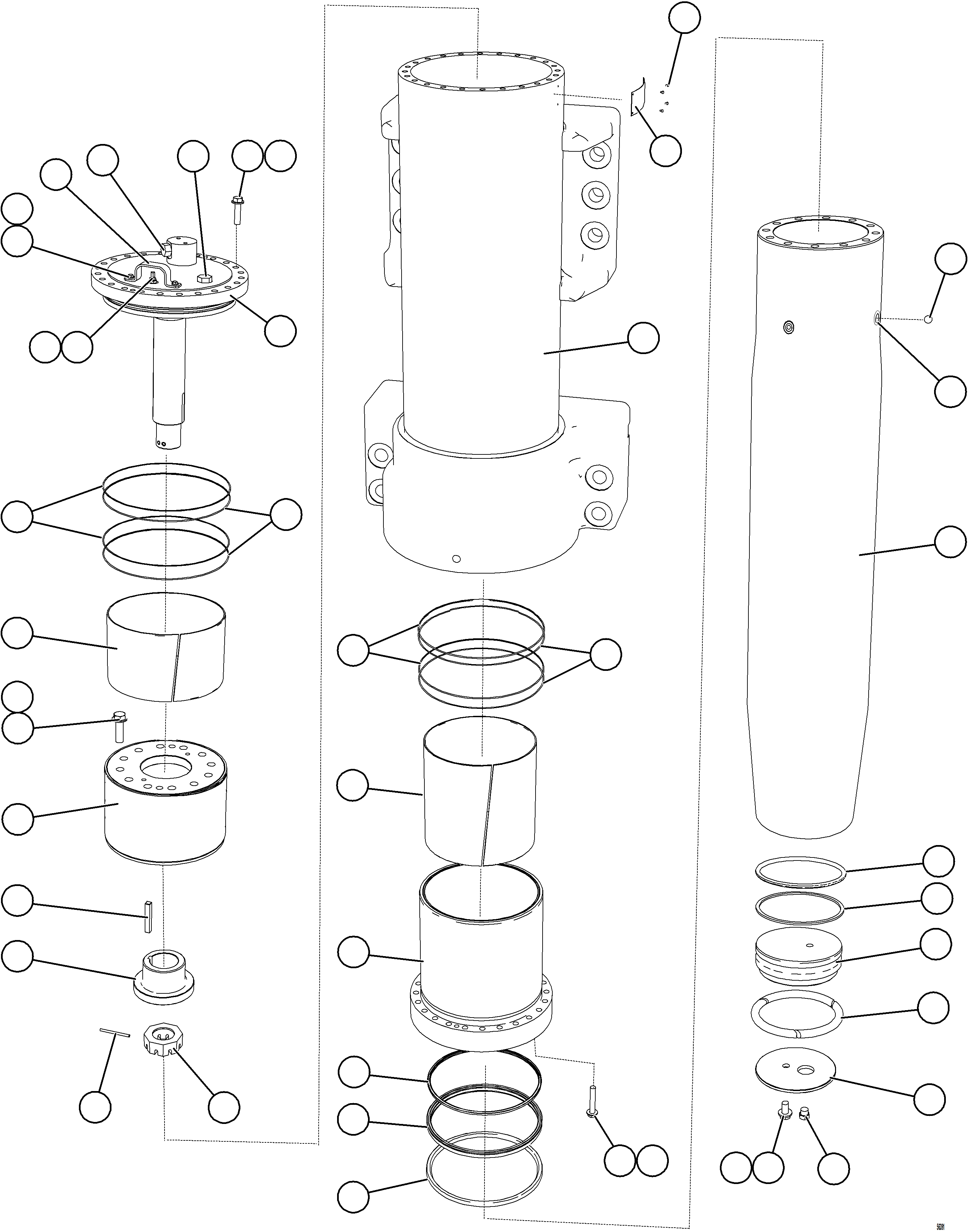 Komatsu parts book diagram for AFE69-Q 730E-8 S/N A40064, A40067  ASSMANG: FRONT SUSPENSION ASSEMBLY    58D-50-00400