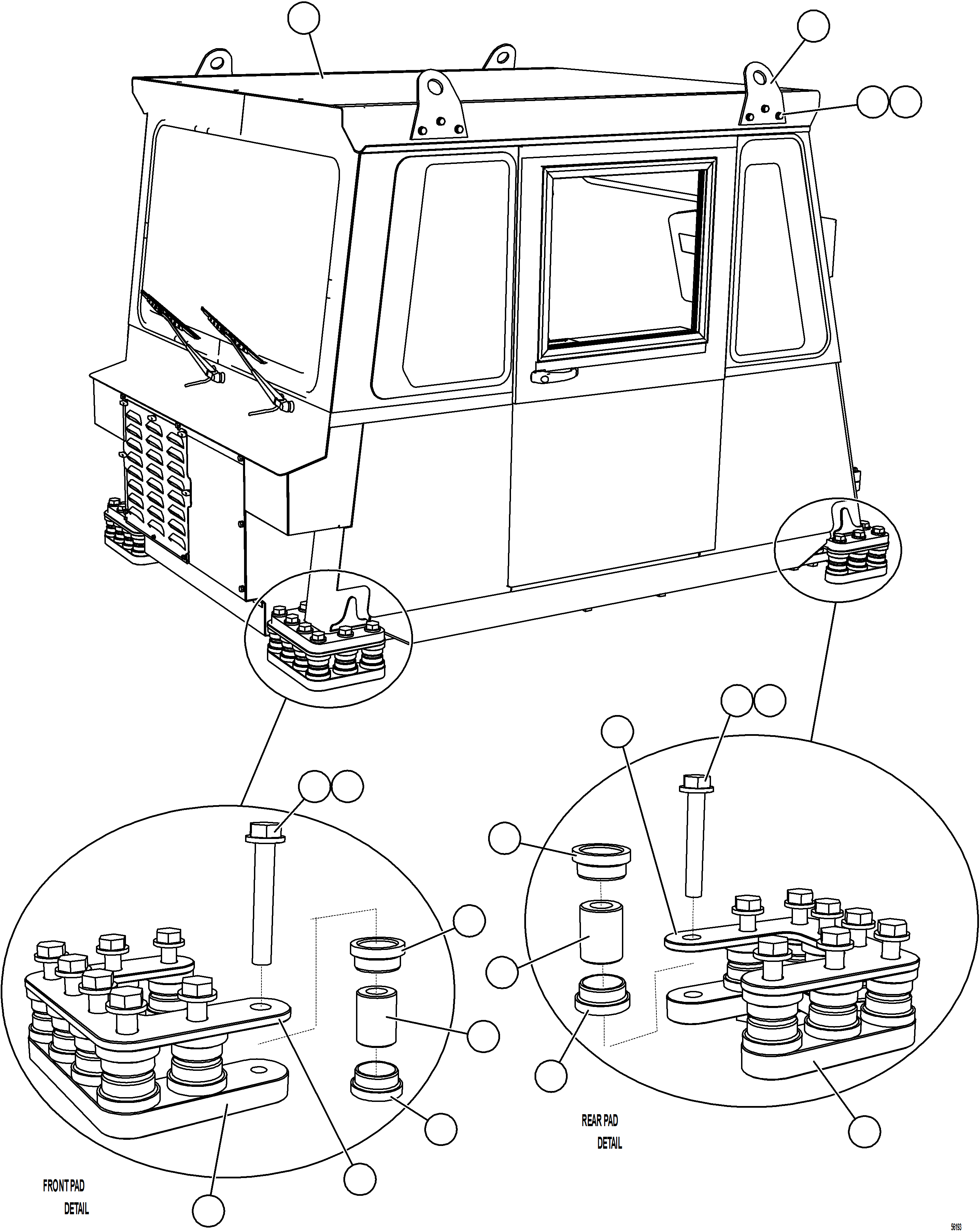 Komatsu parts book diagram for AFE69-Q 730E-8 S/N A40064, A40067  ASSMANG: CAB MOUNTING