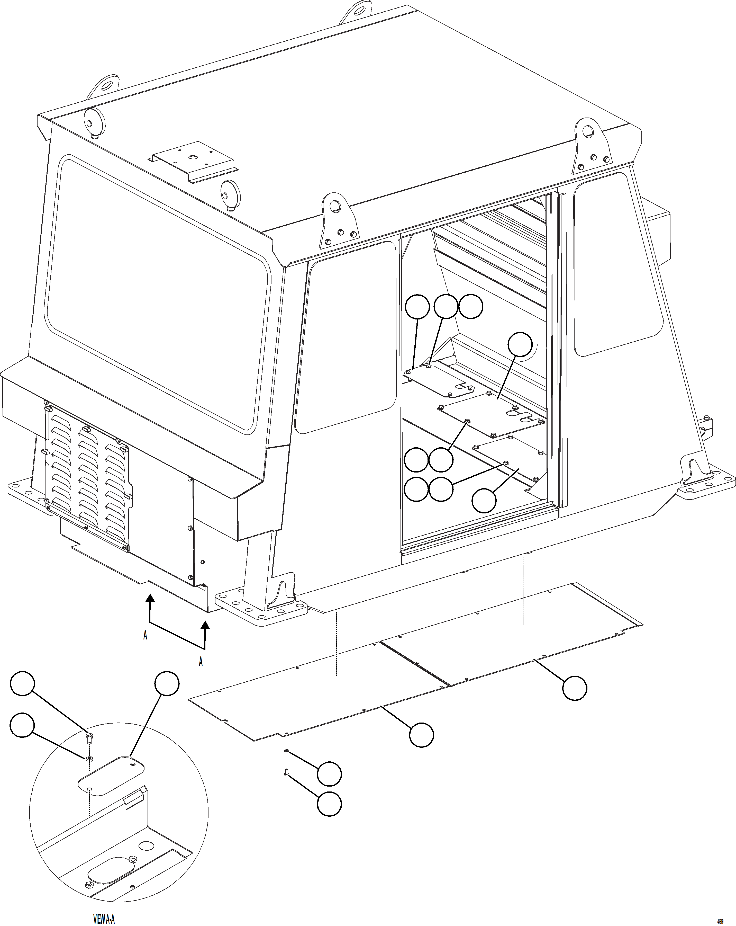 Komatsu parts book diagram for AFE69-Q 730E-8 S/N A40064, A40067  ASSMANG: CAB ACCESS COVERS