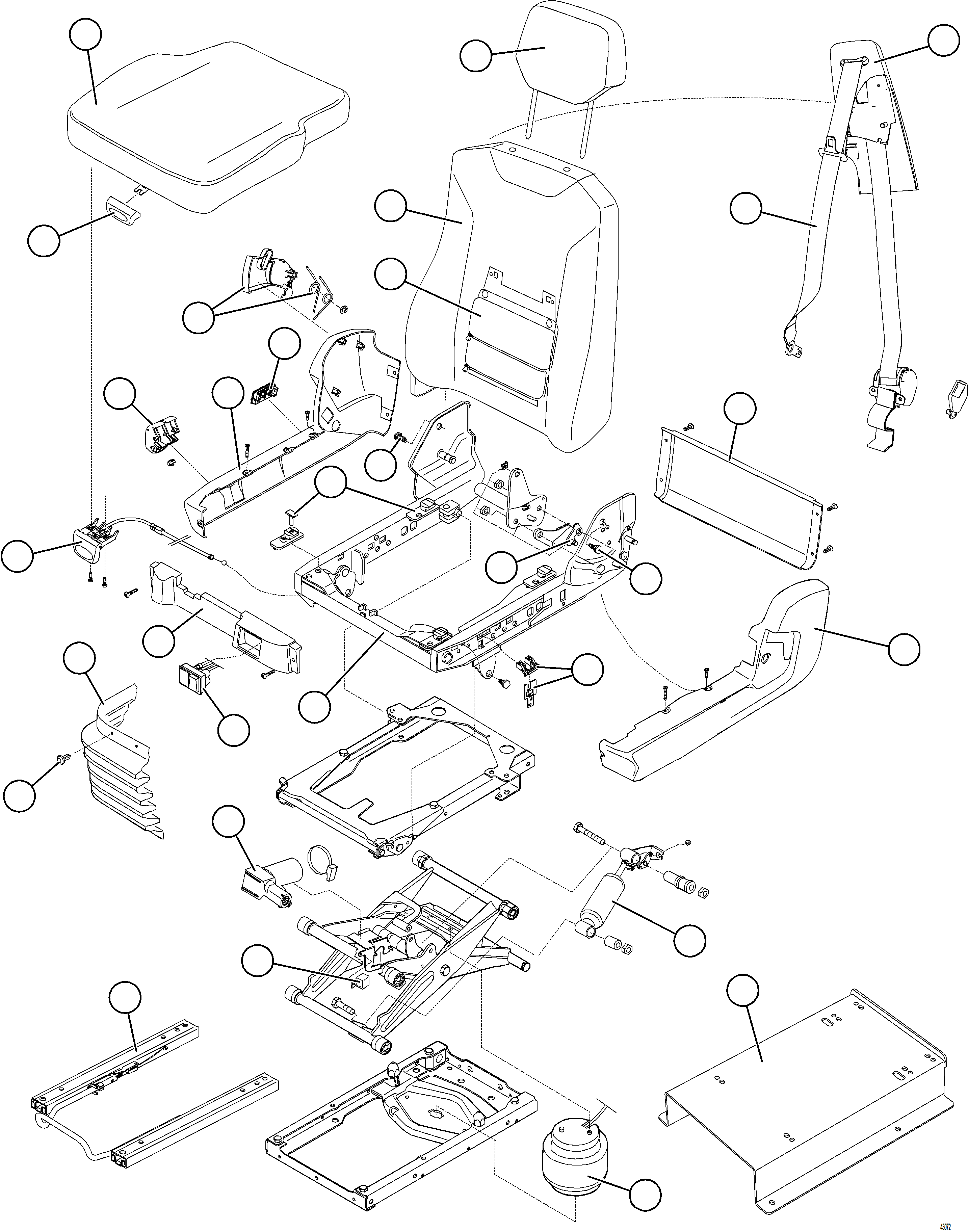 Komatsu parts book diagram for AFE69-Q 730E-8 S/N A40064, A40067  ASSMANG: PASSENGER SEAT    58E-57-10032